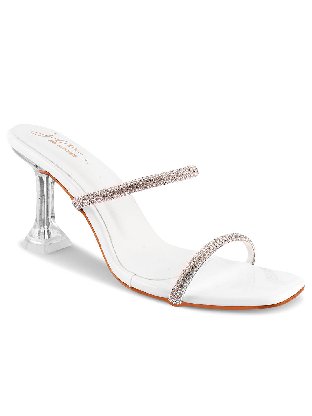 Embellished Slip-On Kitten Heeled Sandals for Women & Girls White