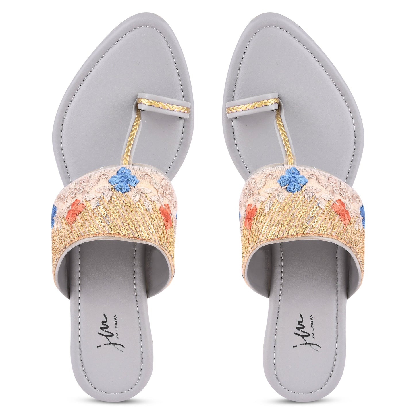 embroidered toe-ring flat sandals with floral and sequin details
Grey