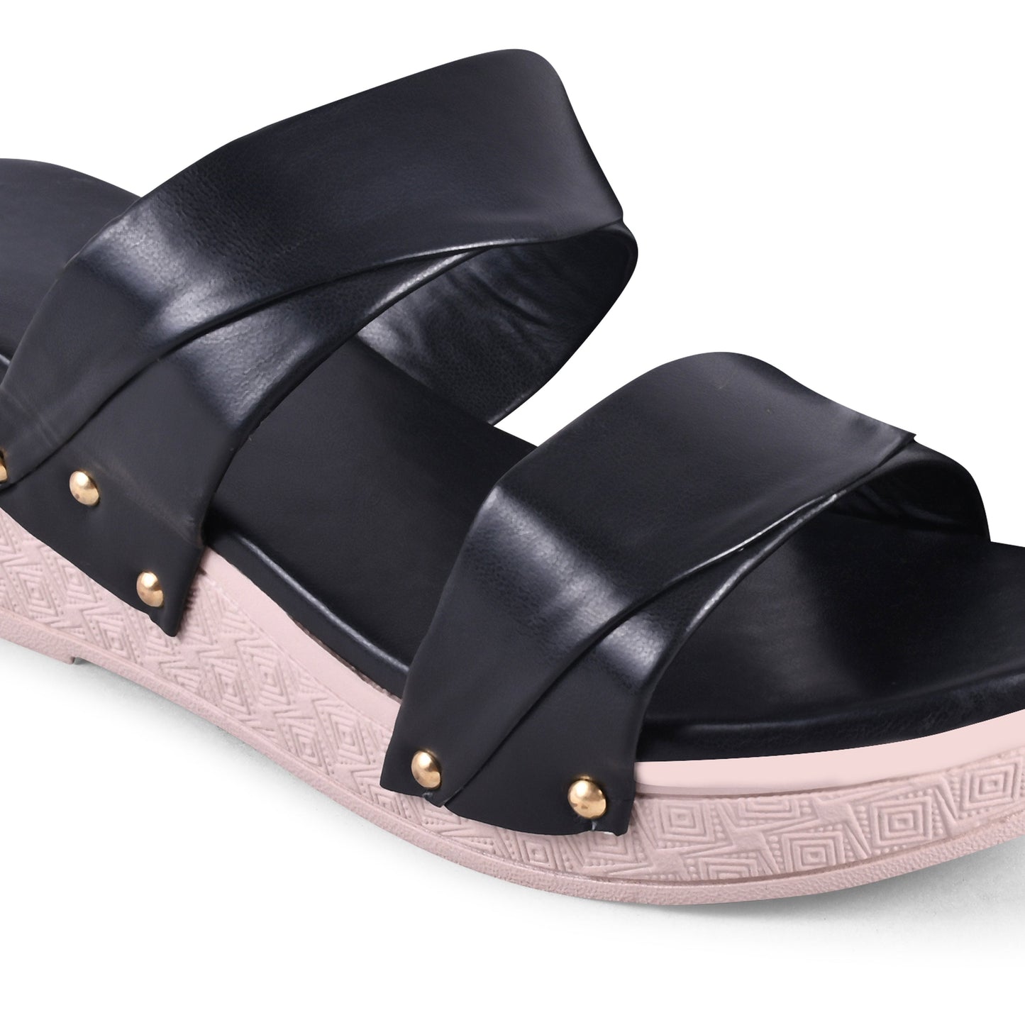 dual strap wedge heel slides with decorative studs
Black