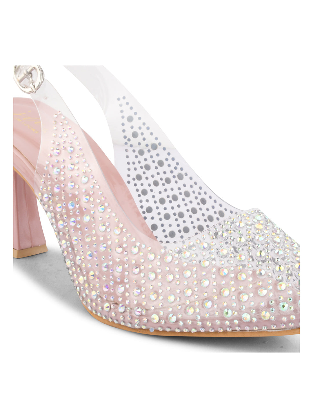 Jm Looks open-toe block heel platform sandals covered in sparkling embellishments
Peach