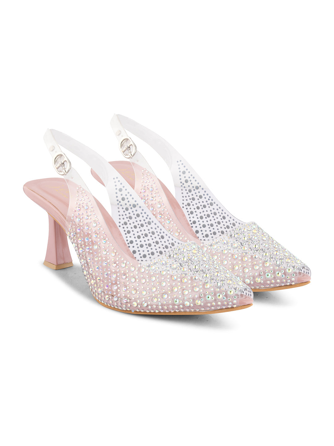 Jm Looks open-toe block heel platform sandals covered in sparkling embellishments
Peach