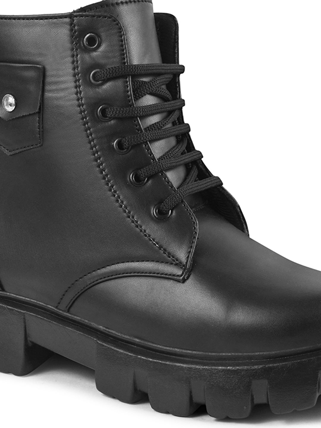 Jm Looks lace-up combat boots with a heavy-duty sole
Black