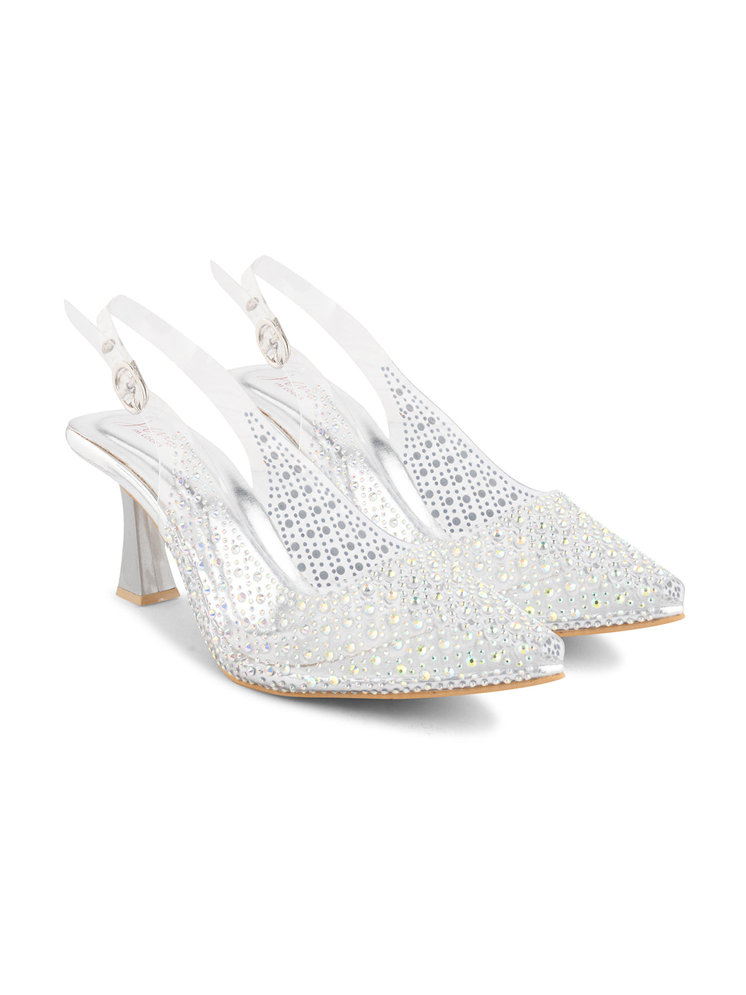 Jm Looks open-toe block heel platform sandals covered in sparkling embellishments
Silver