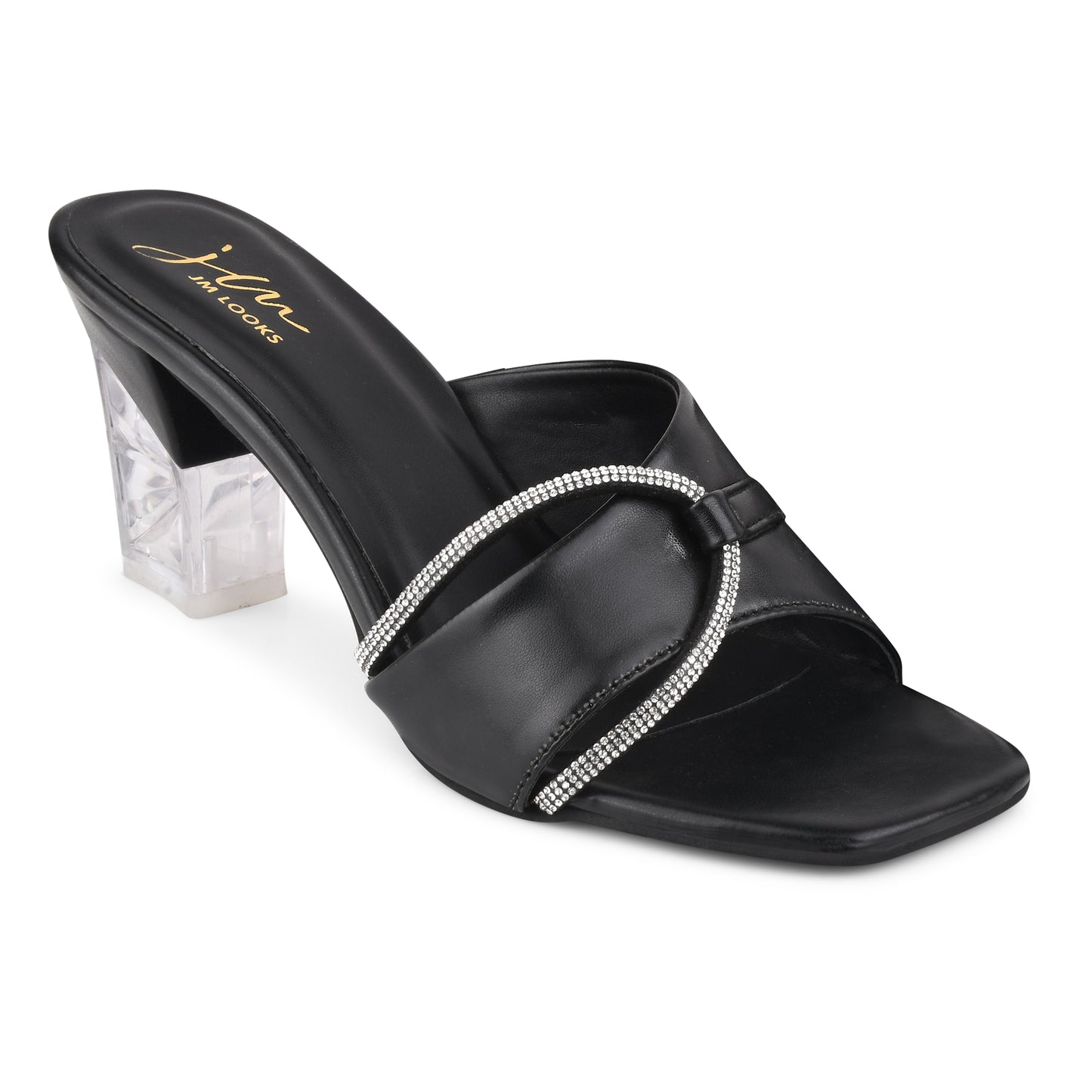 Crystal Block Heels for Women and Girls at JM LOOKS | Shop Now! Black