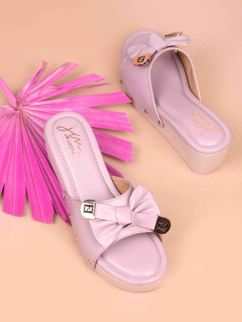JM Looks Women's Bow Detail Platform Wedges Wood Rose