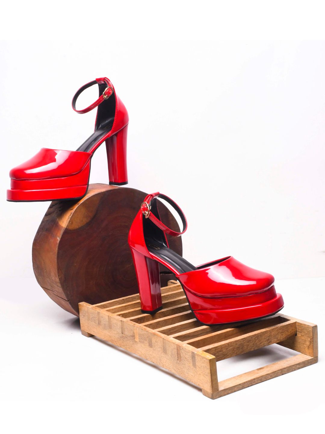 Jm Looks open-toe heels with sparkling straps and matching heel
Red