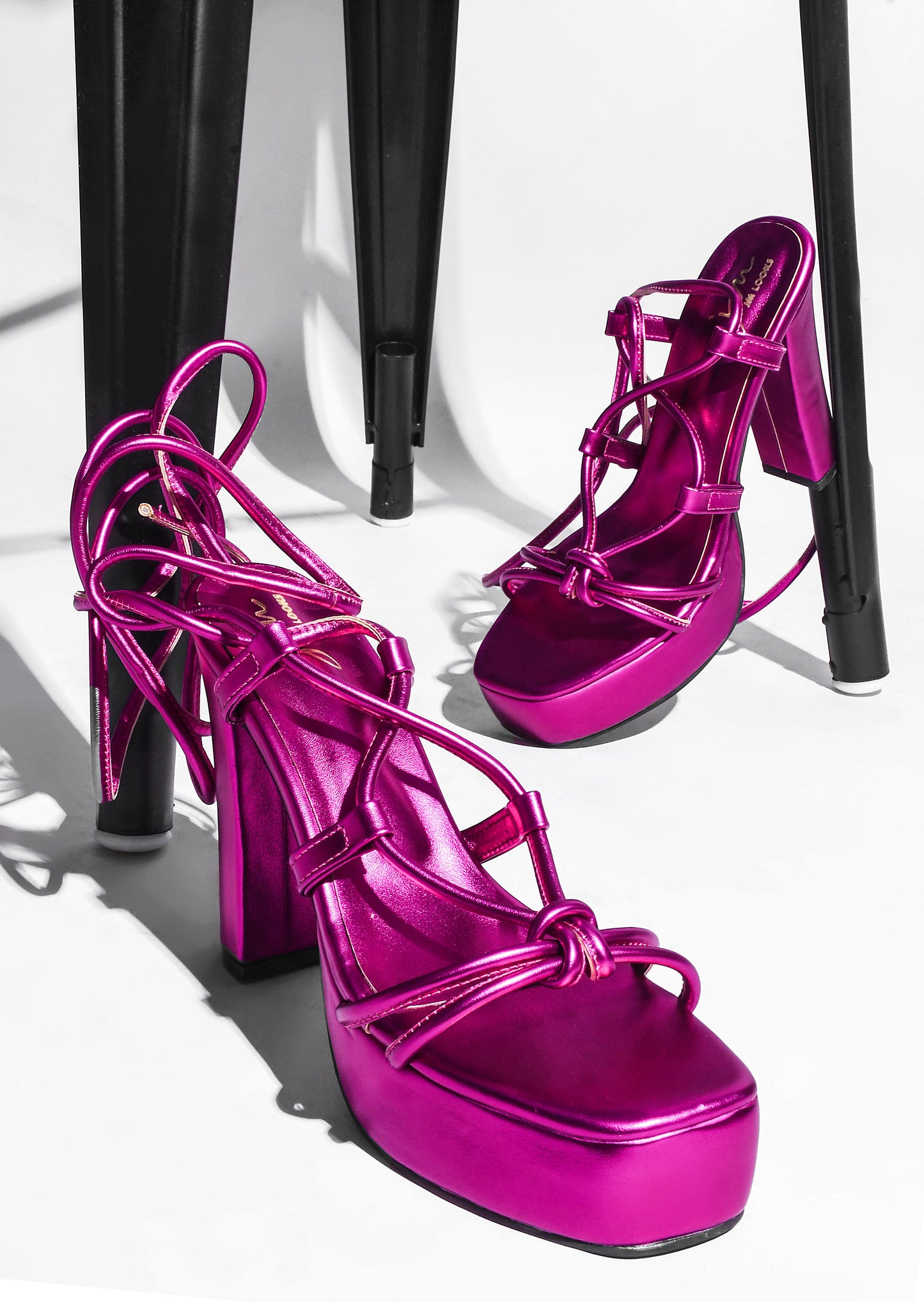 Black and White Textured Block Lace Up Heels for Women and Girls Pink