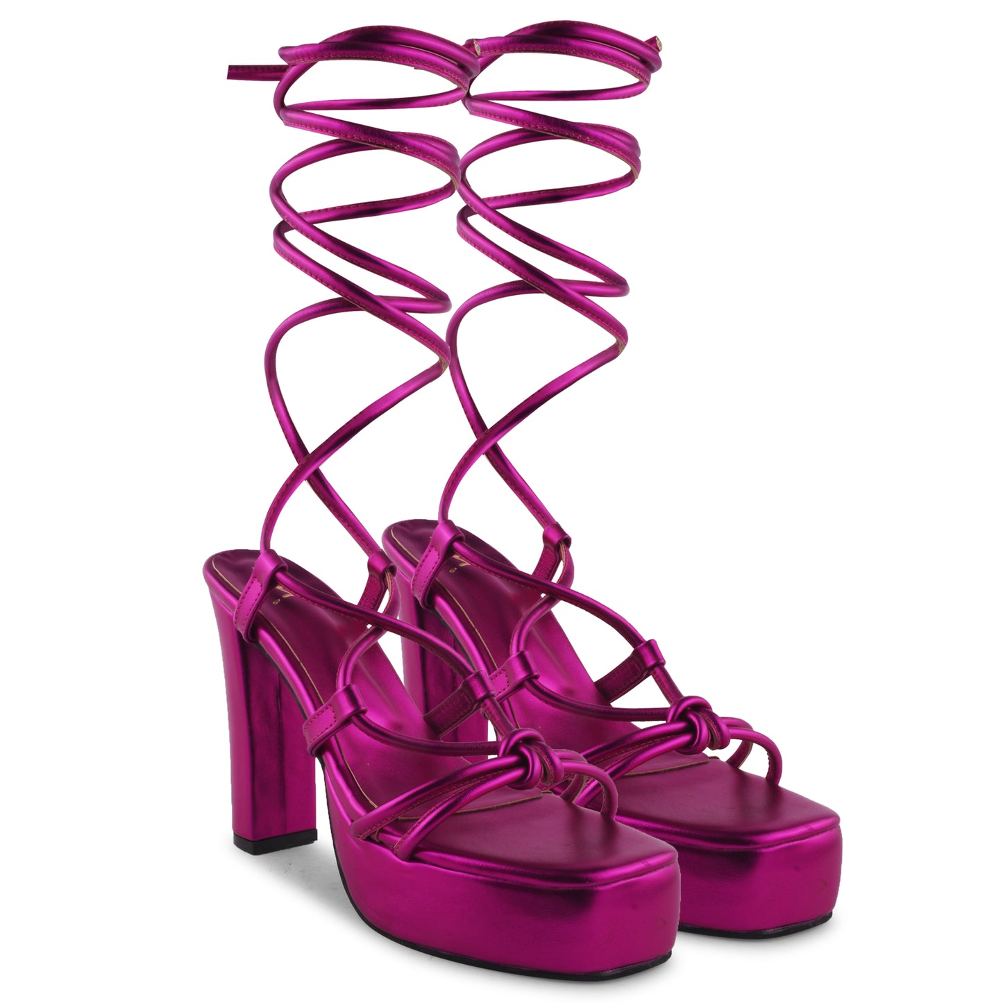 Black and White Textured Block Lace Up Heels for Women and Girls Pink