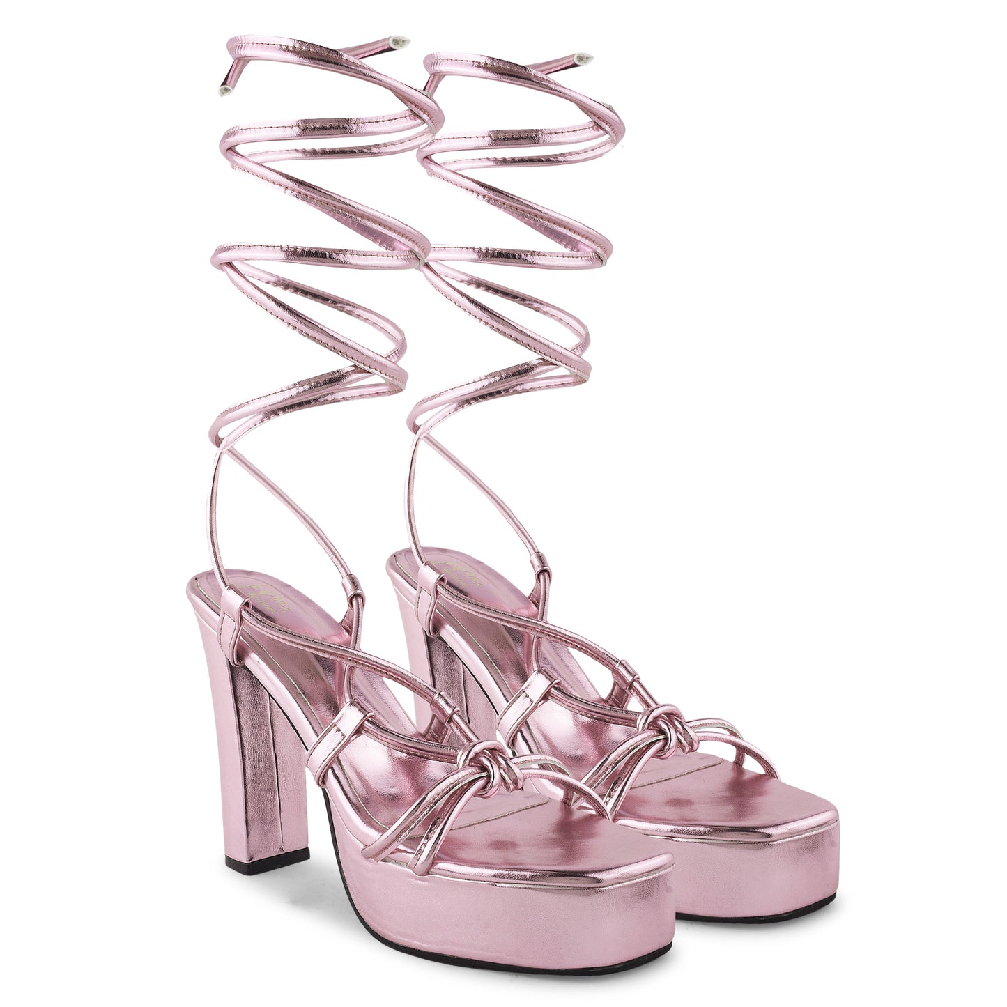 Black and White Textured Block Lace Up Heels for Women and Girls Peach