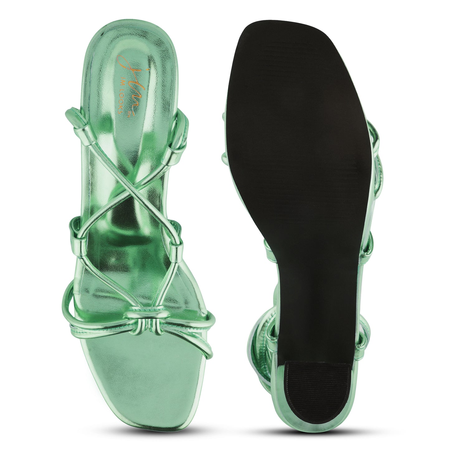 Black and White Textured Block Lace Up Heels for Women and Girls Green