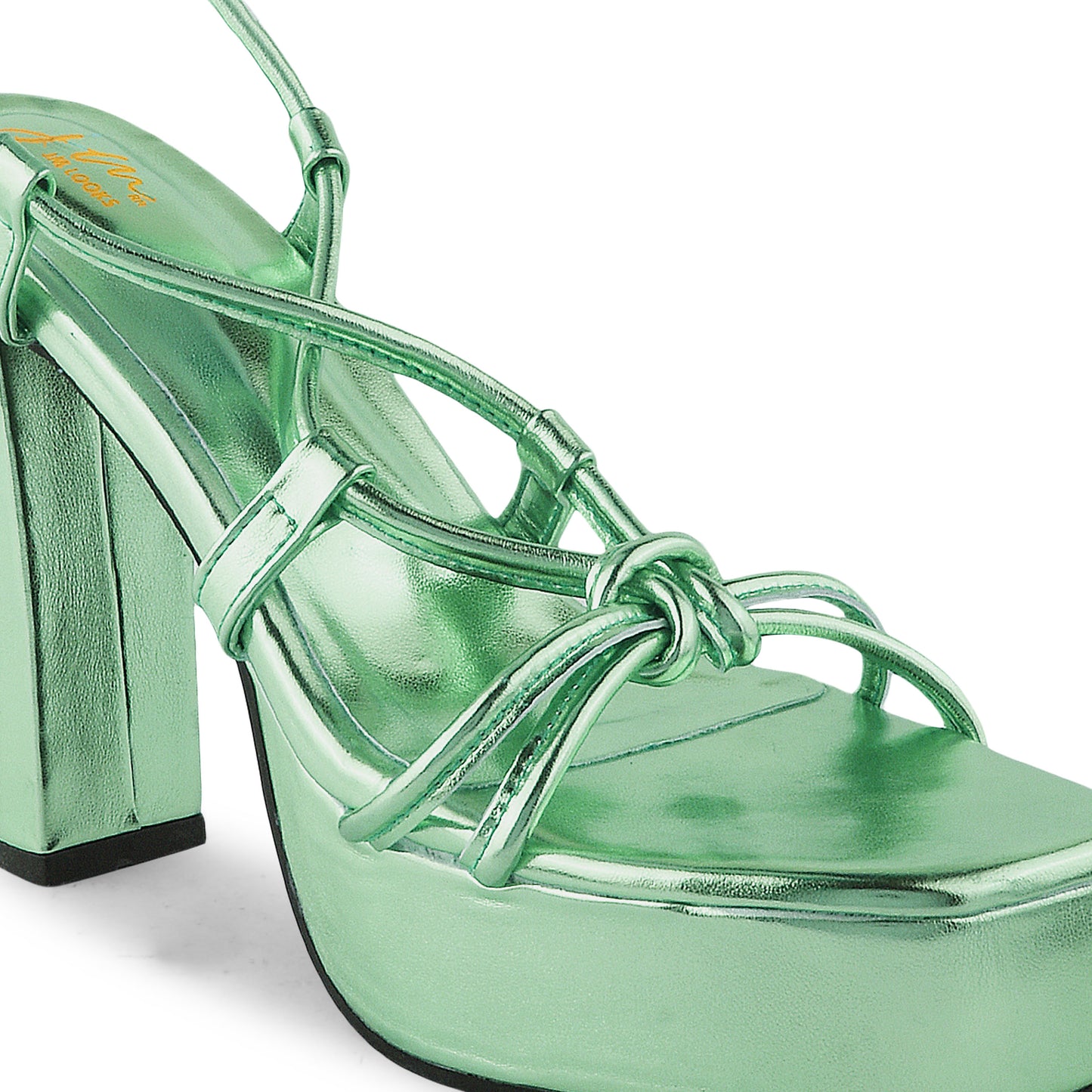 Black and White Textured Block Lace Up Heels for Women and Girls Green