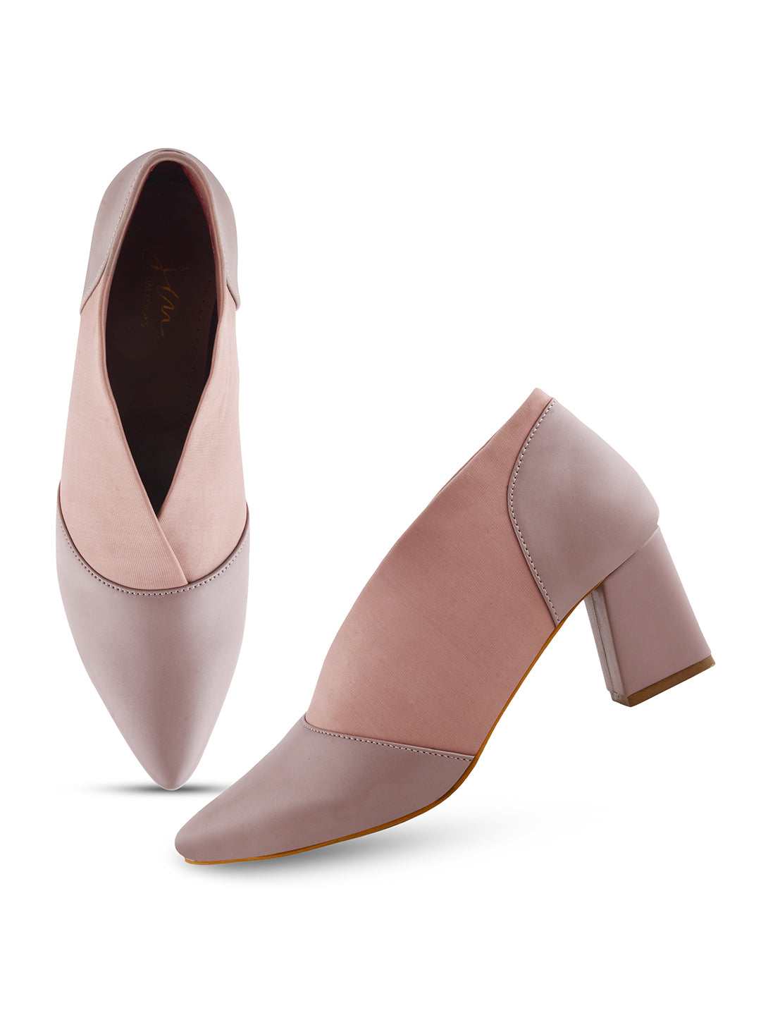 Jm Looks women's pointed toe block heel shoes with elastic side panels
Peach