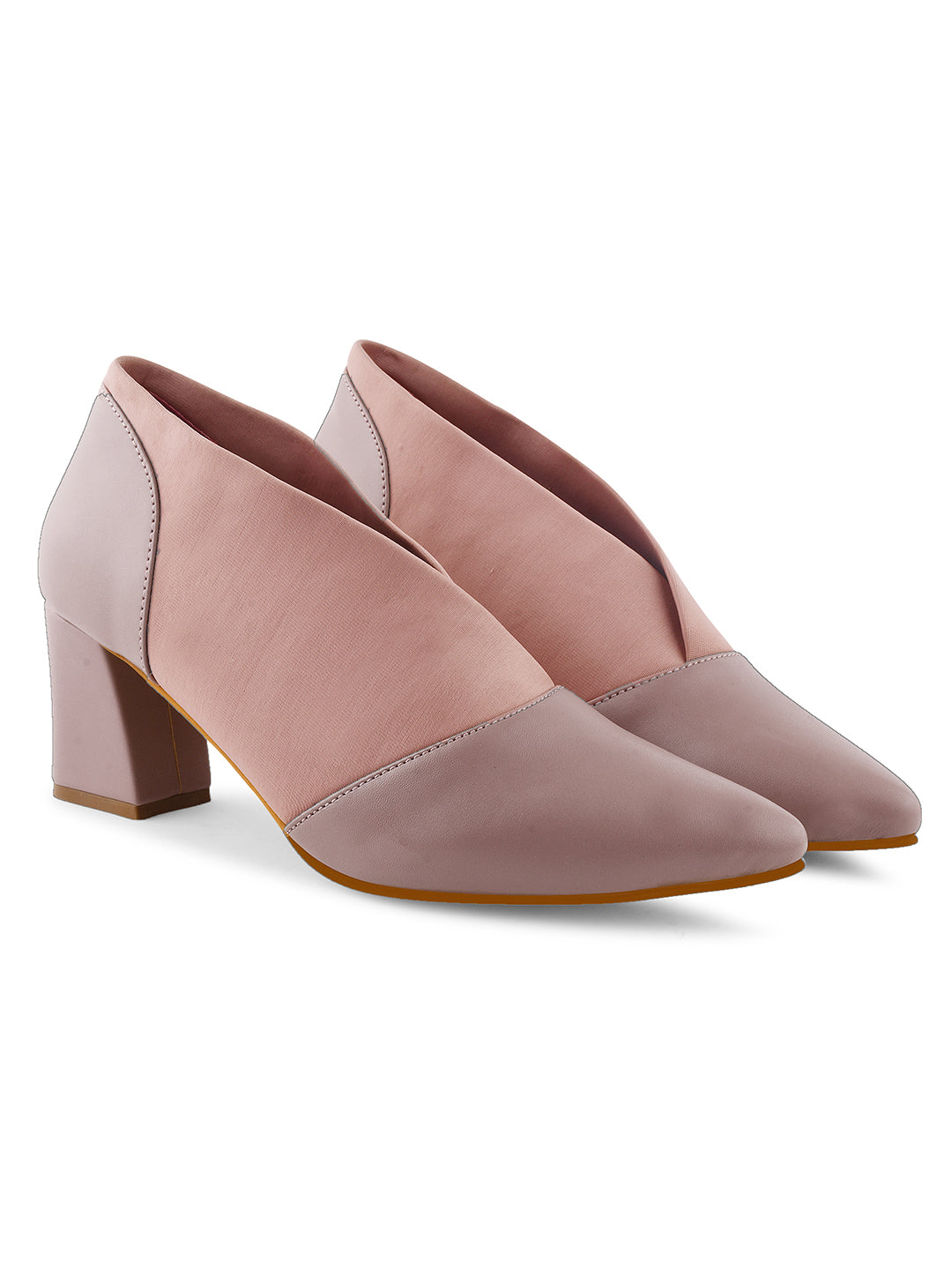 Jm Looks women's pointed toe block heel shoes with elastic side panels
Peach