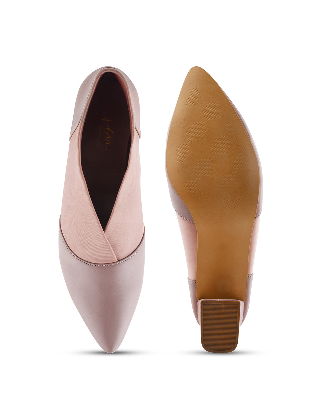 Jm Looks women's pointed toe block heel shoes with elastic side panels
Peach