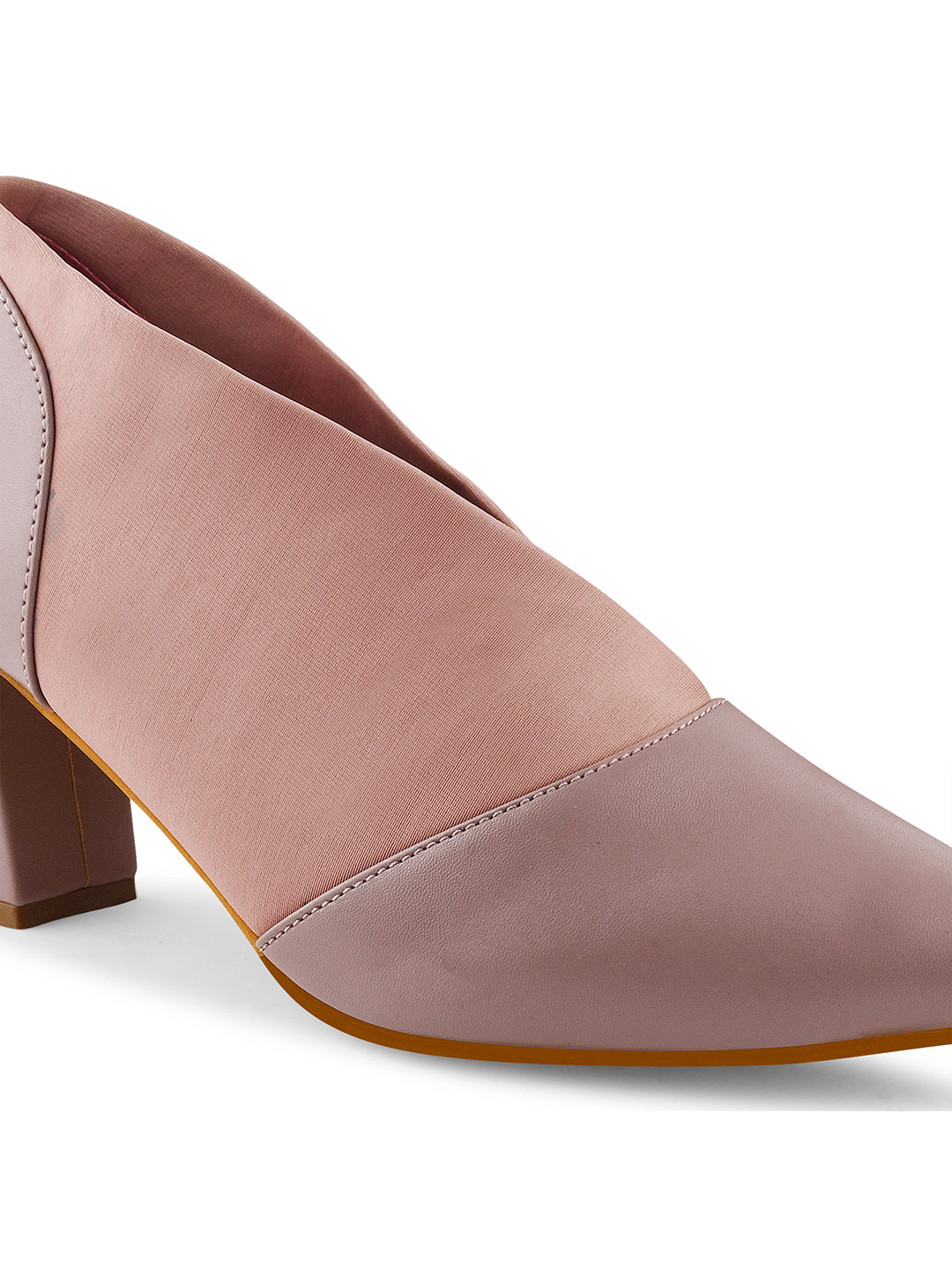 Jm Looks women's pointed toe block heel shoes with elastic side panels
Peach
