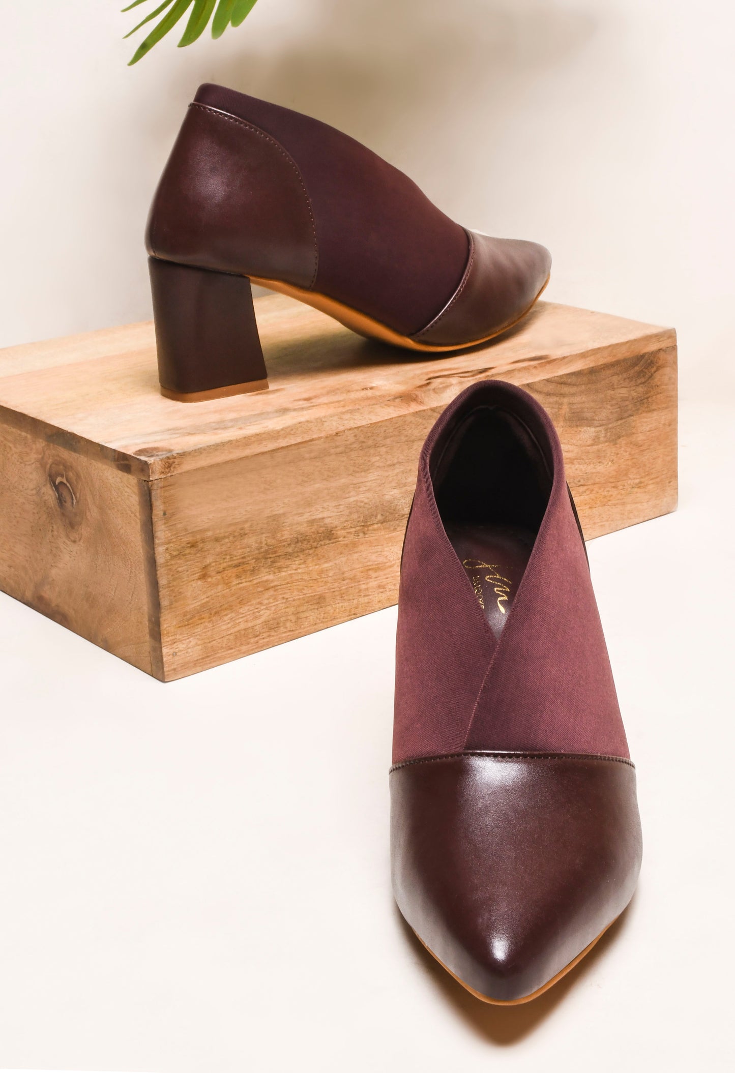 Jm Looks women's pointed toe block heel shoes with elastic side panels
Brown