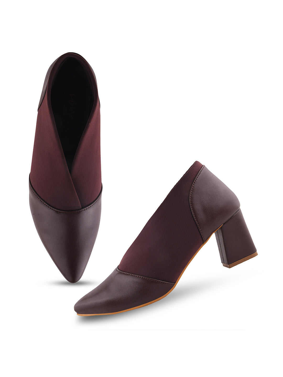 Jm Looks women's pointed toe block heel shoes with elastic side panels
Brown