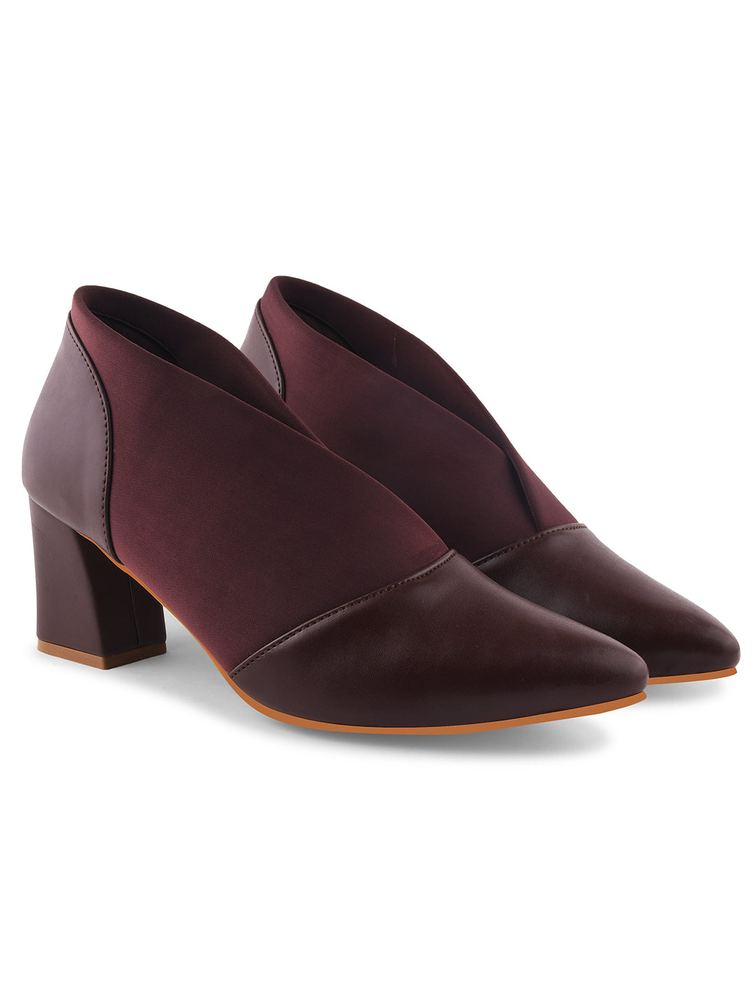 Jm Looks women's pointed toe block heel shoes with elastic side panels
Brown