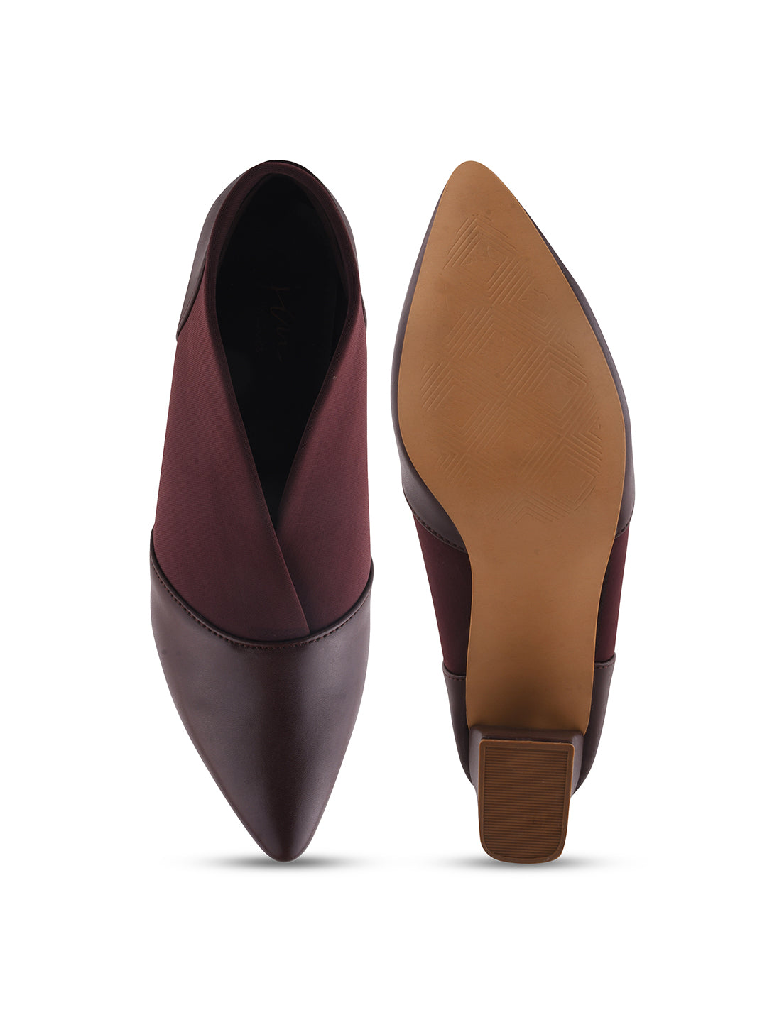 Jm Looks women's pointed toe block heel shoes with elastic side panels
Brown