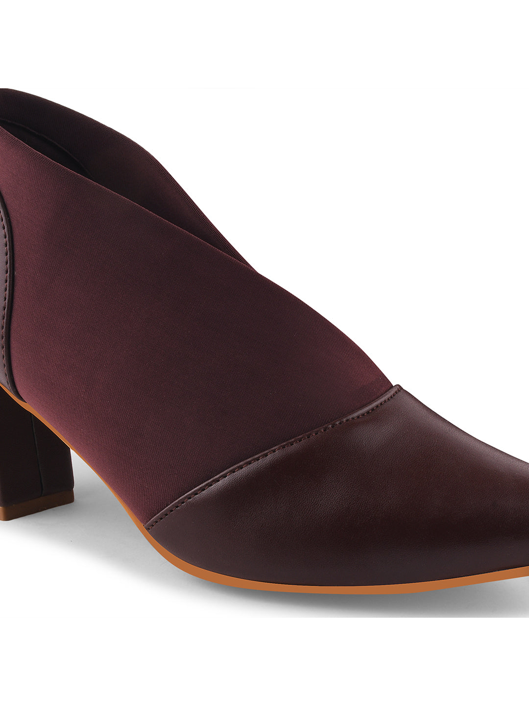 Jm Looks women's pointed toe block heel shoes with elastic side panels
Brown