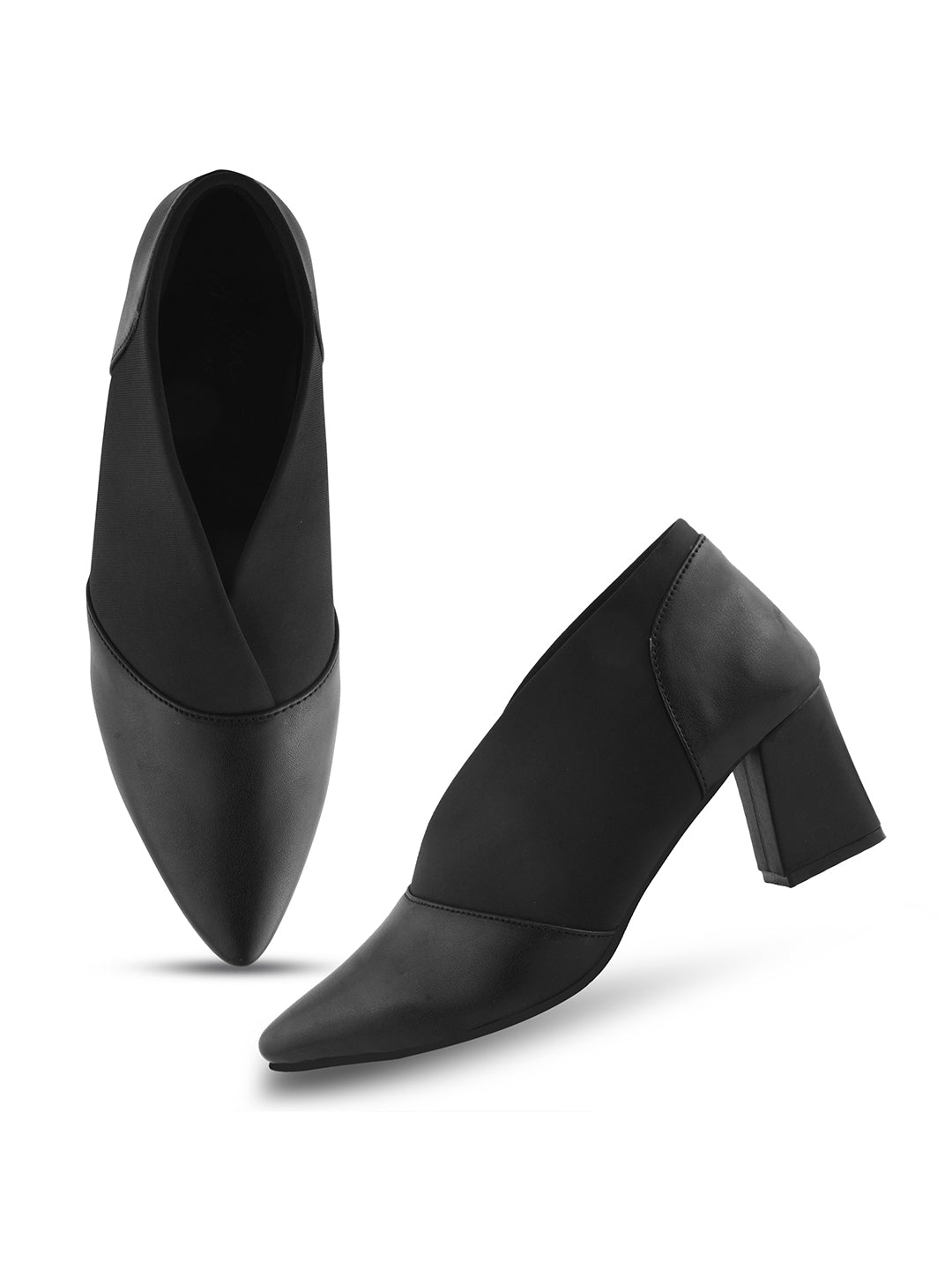 Jm Looks women's pointed toe block heel shoes with elastic side panels
Black