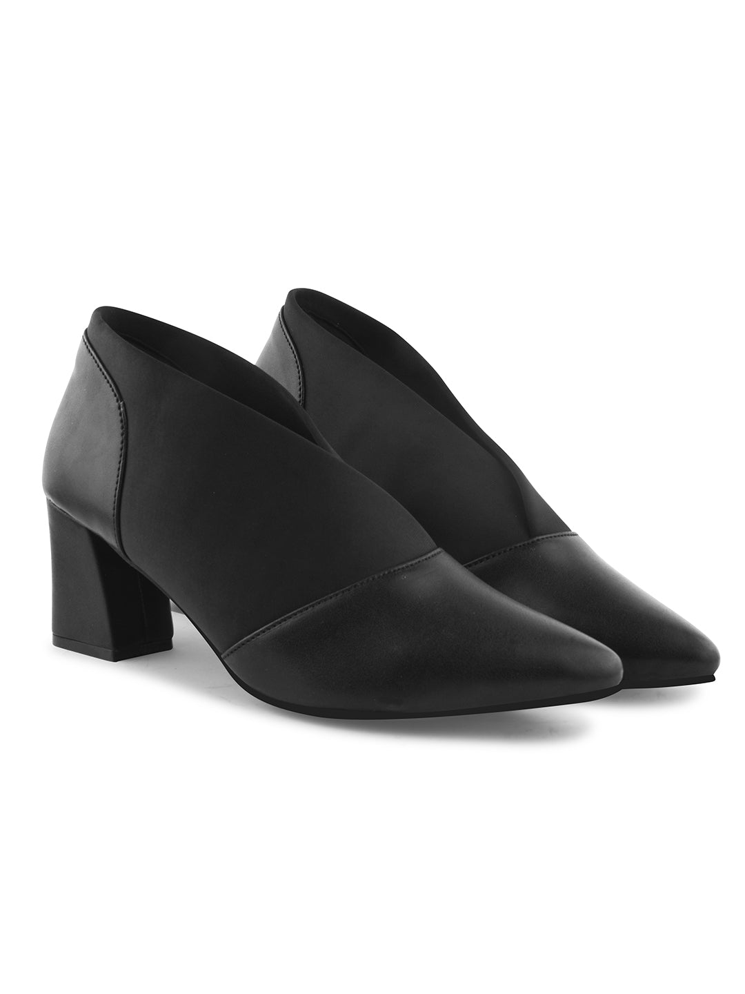 Jm Looks women's pointed toe block heel shoes with elastic side panels
Black