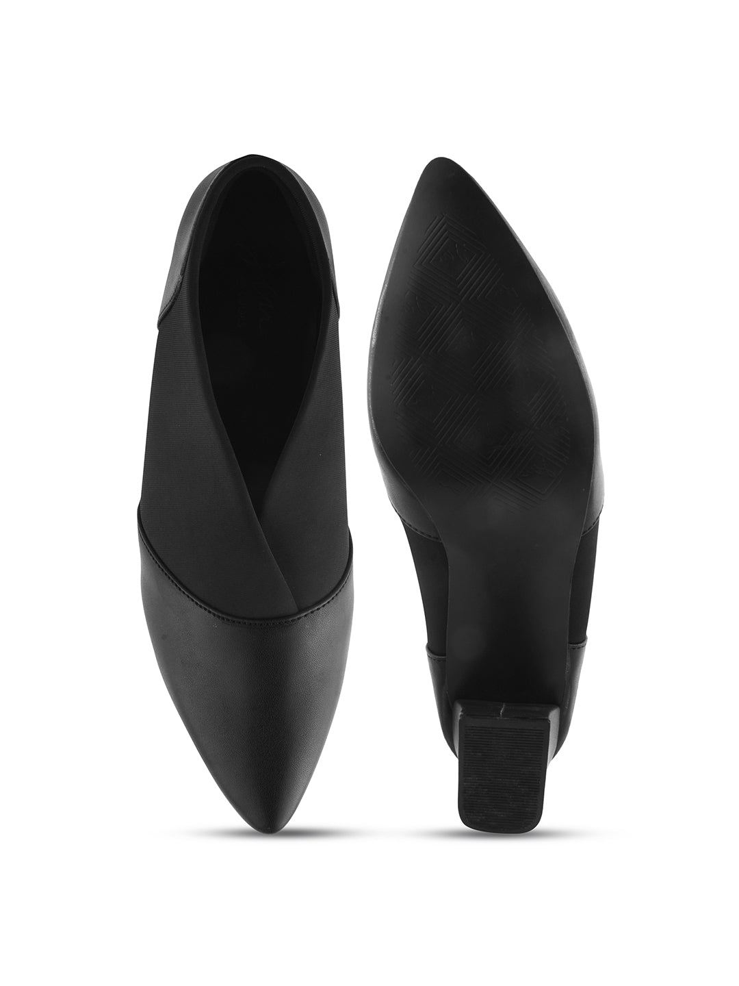 Jm Looks women's pointed toe block heel shoes with elastic side panels
Black