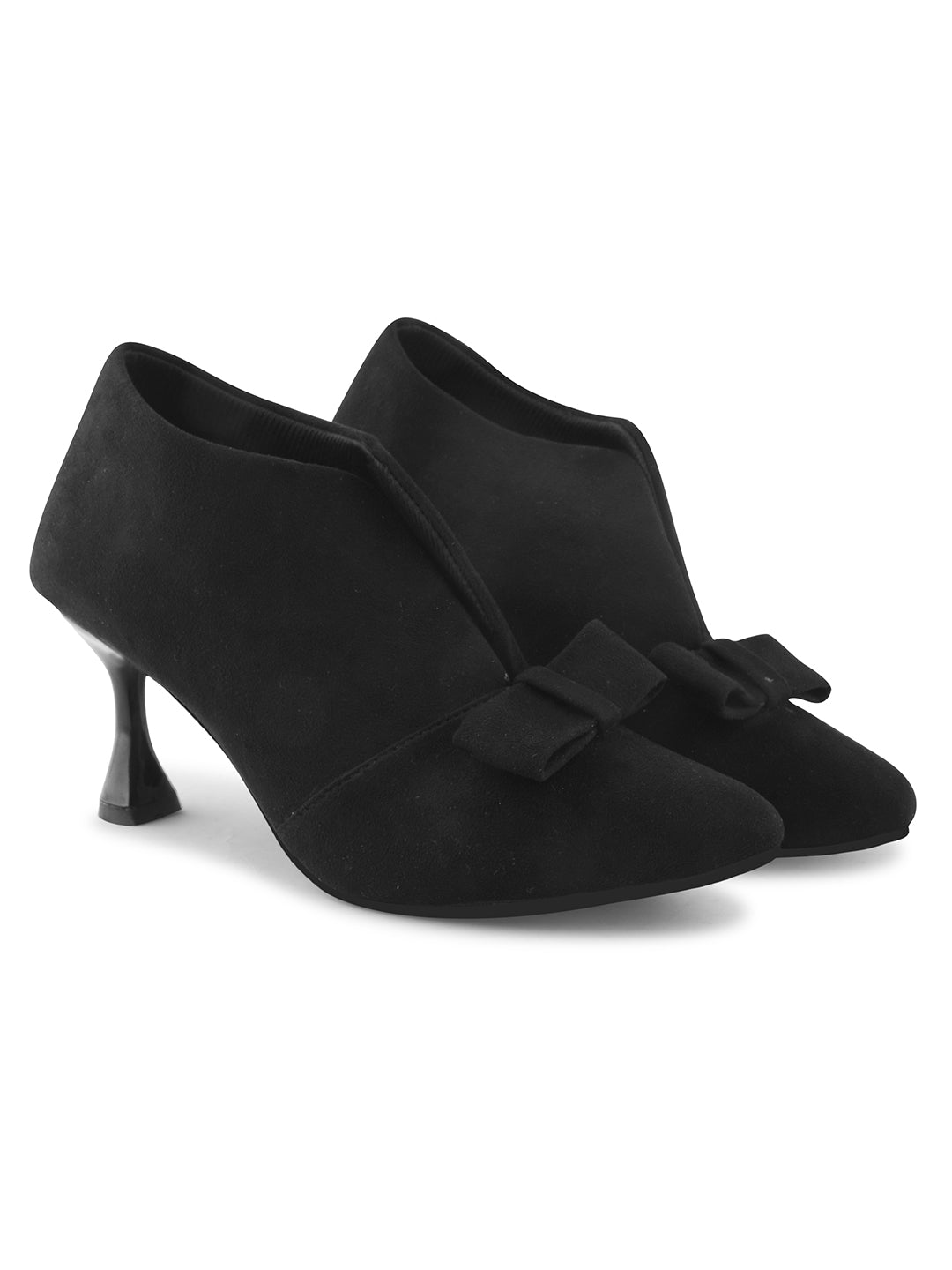 Jm Looks women's V-cut heels with a bow detail on the toe
Black