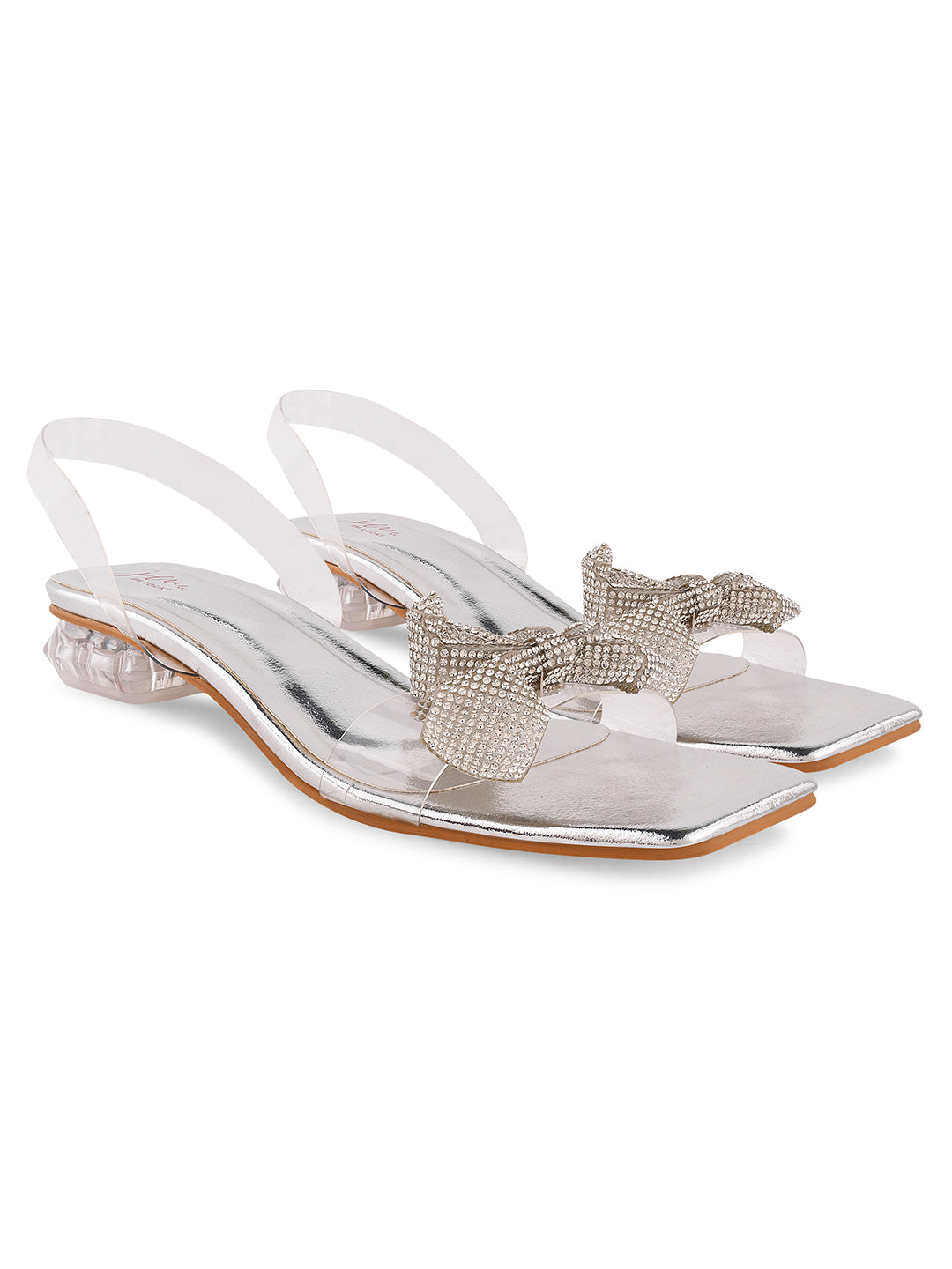 Jm Looks women's bow embellished clear heels with a transparent strap
Silver