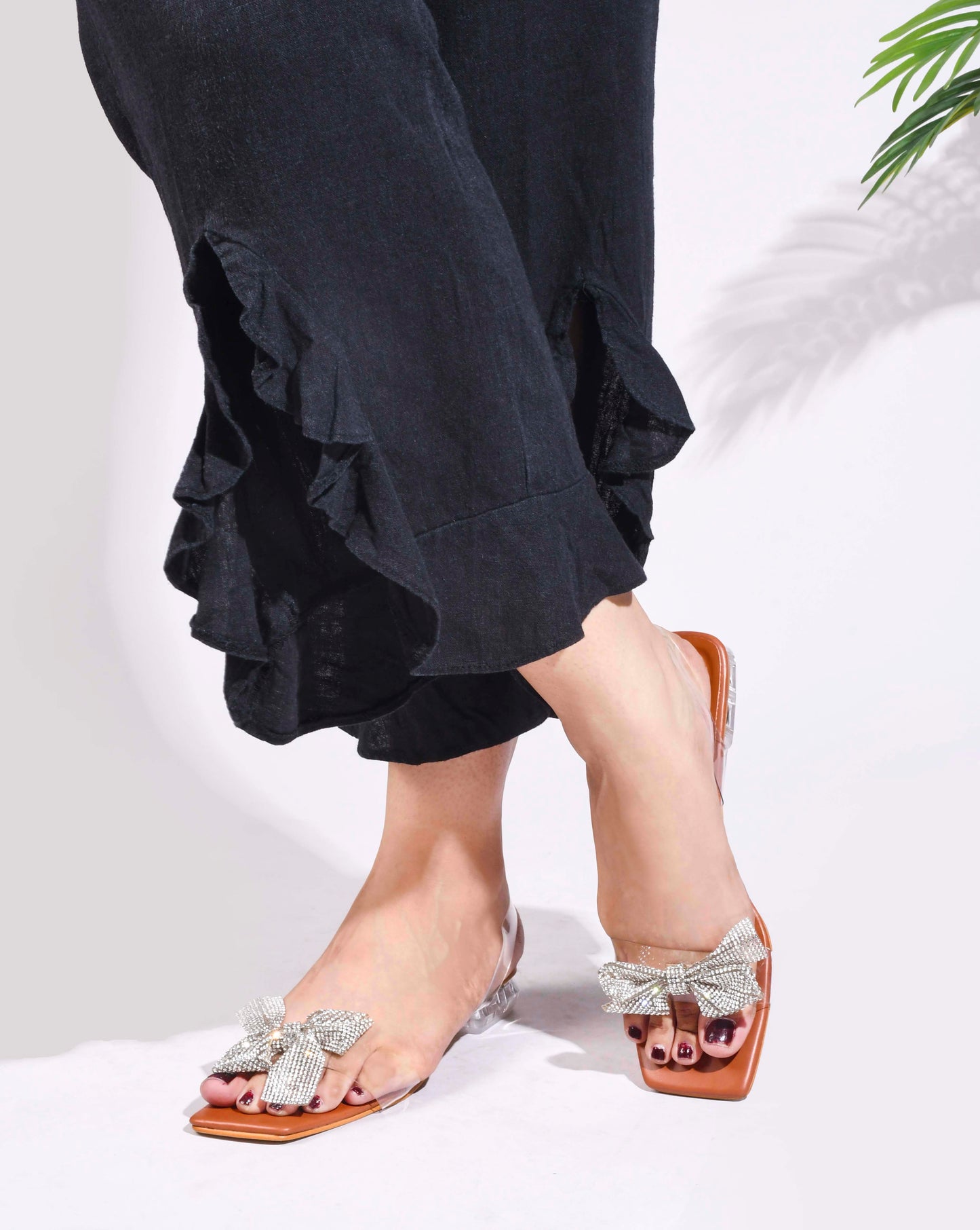 Jm Looks women's bow embellished clear heels with a transparent strap
Tan