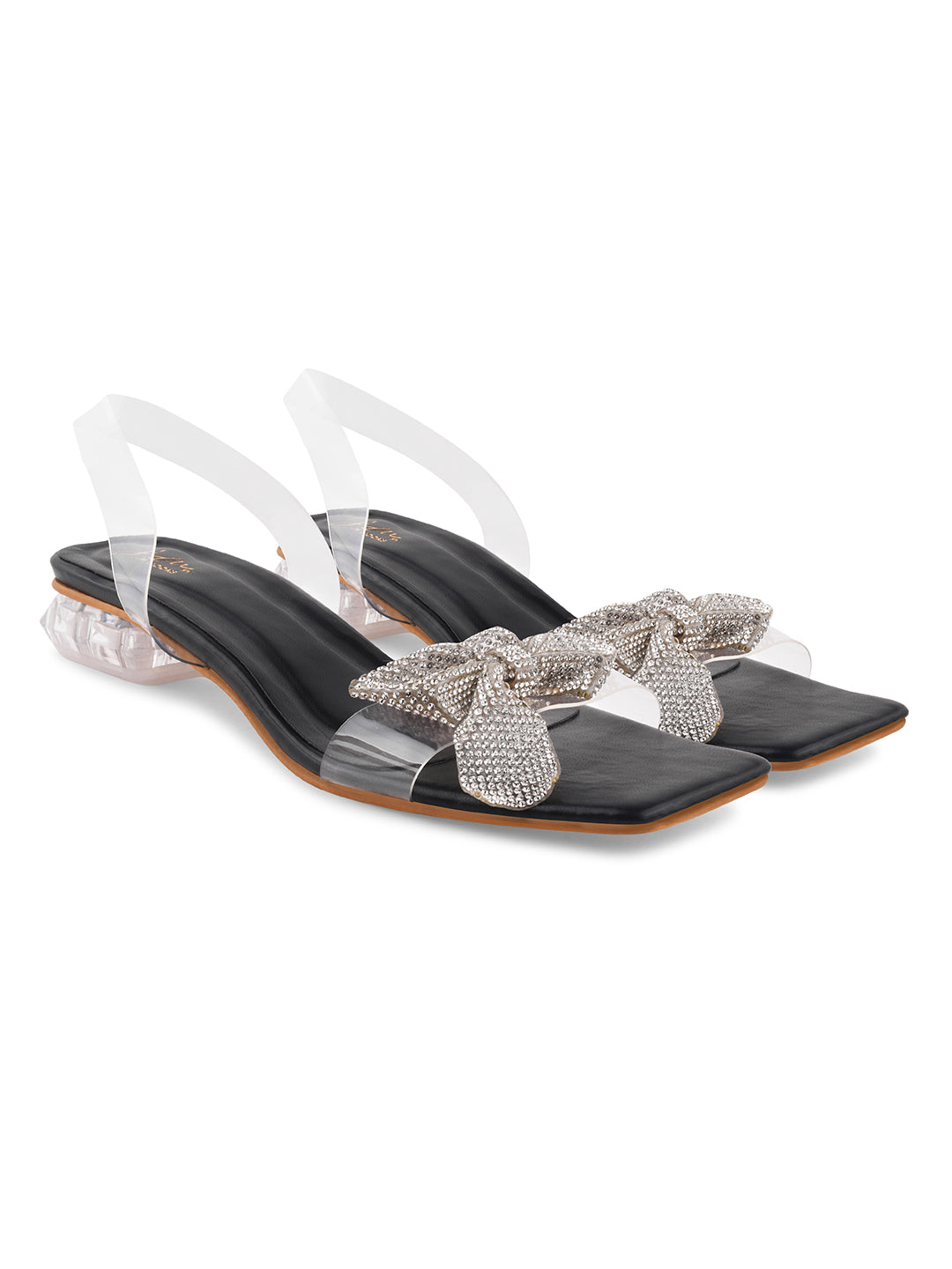Jm Looks women's bow embellished clear heels with a transparent strap
Black