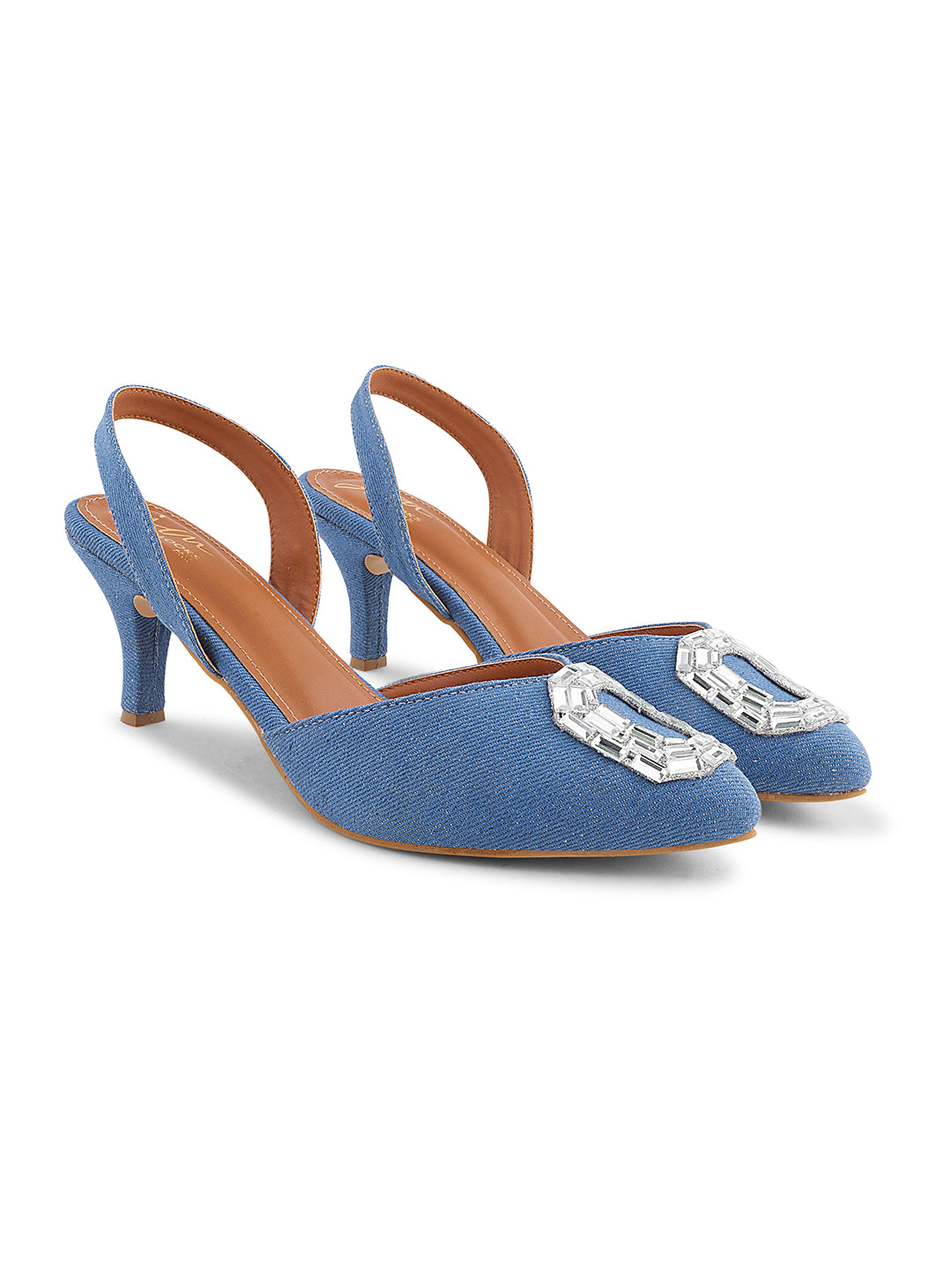 Jm Looks women's embellished slingback heels with a pointed toe and kitten heel
Blue