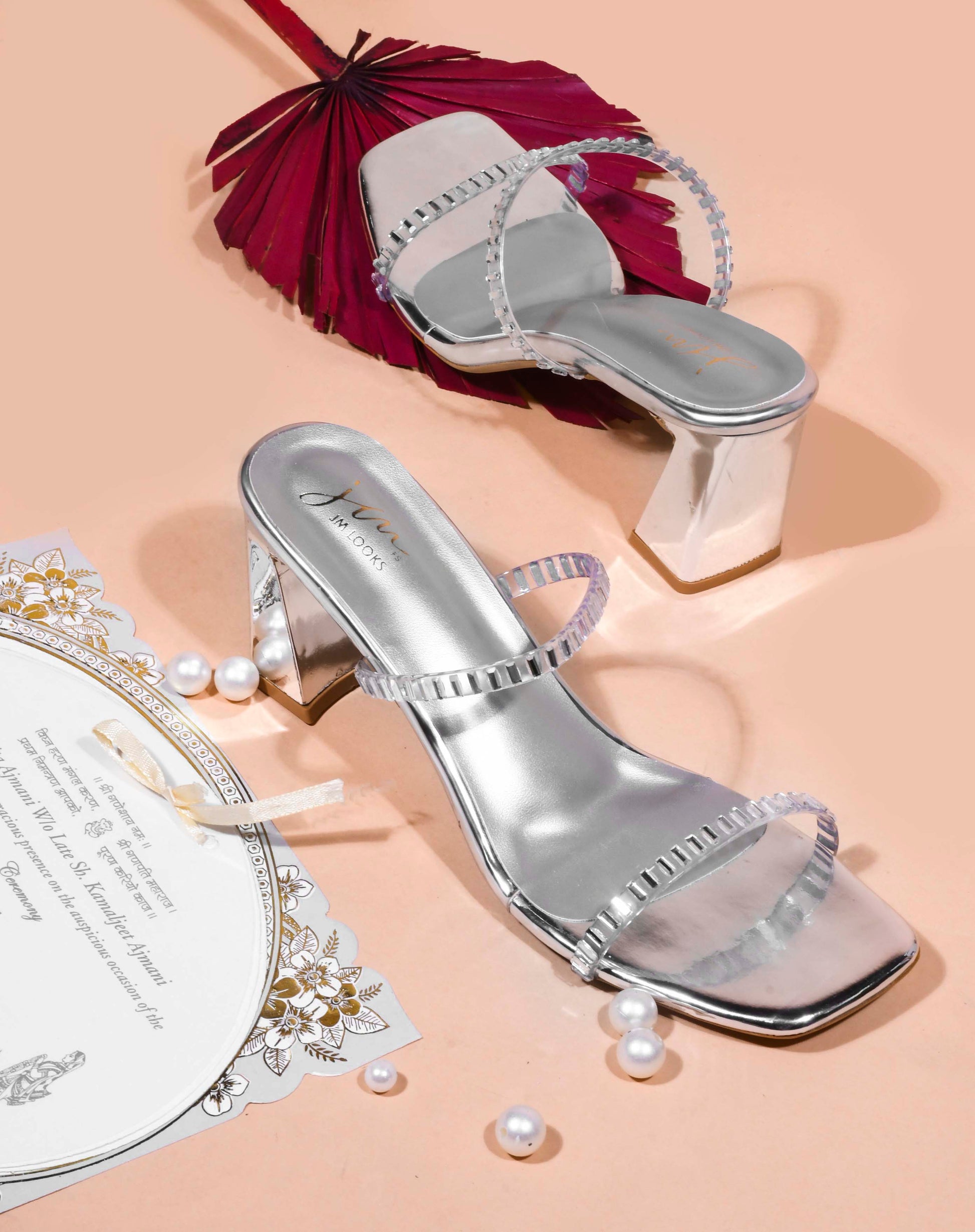 Jm Looks women's embellished block heel sandals with shimmering straps
 Silver