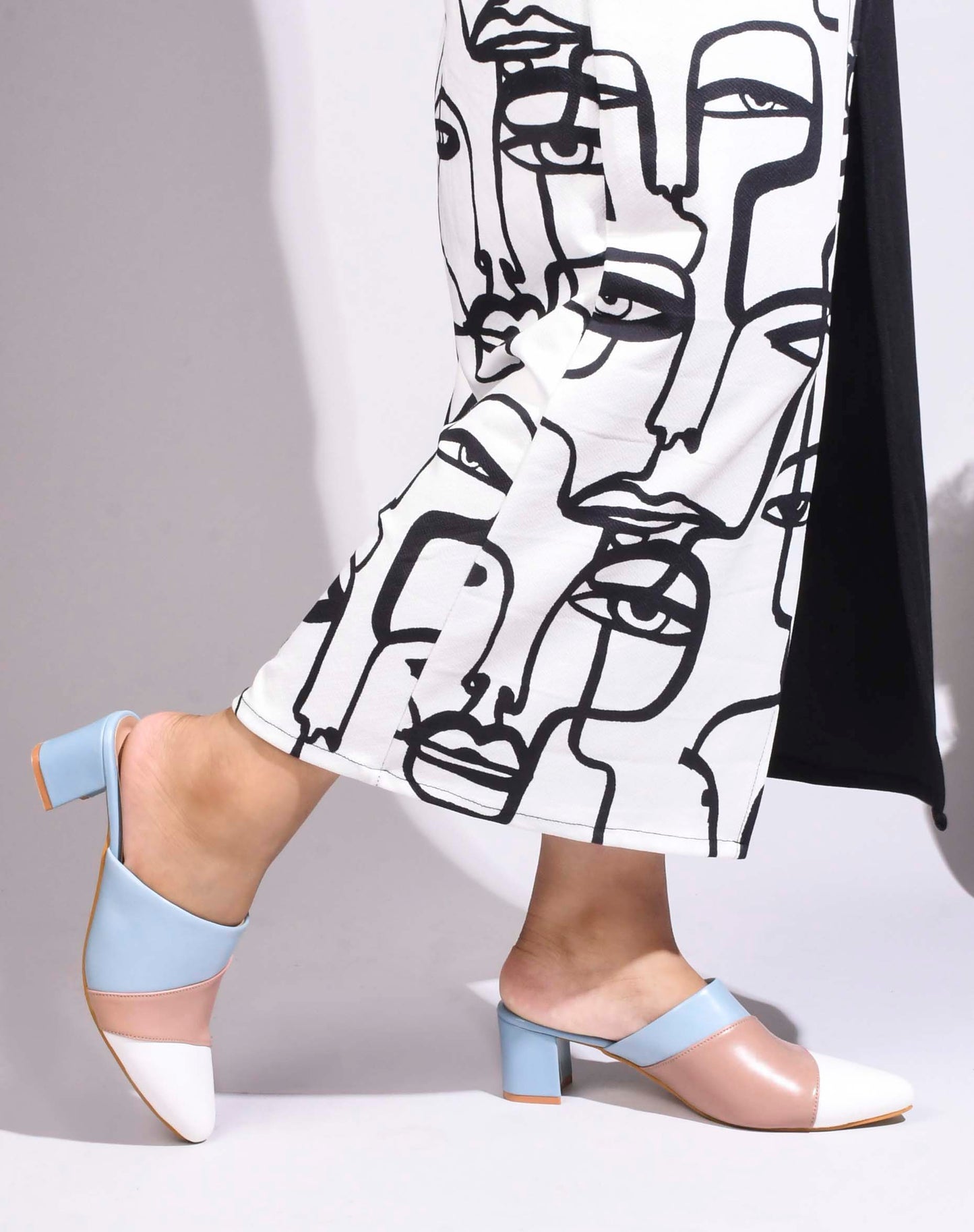 Jm Looks Women's Pointed Toe Block Heel Mules Blue