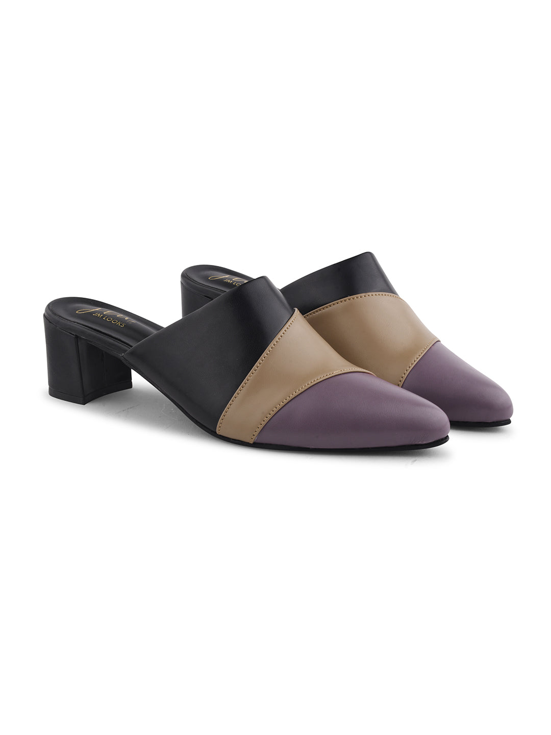 Jm Looks women's pointed toe block heel mules with a unique design
Black