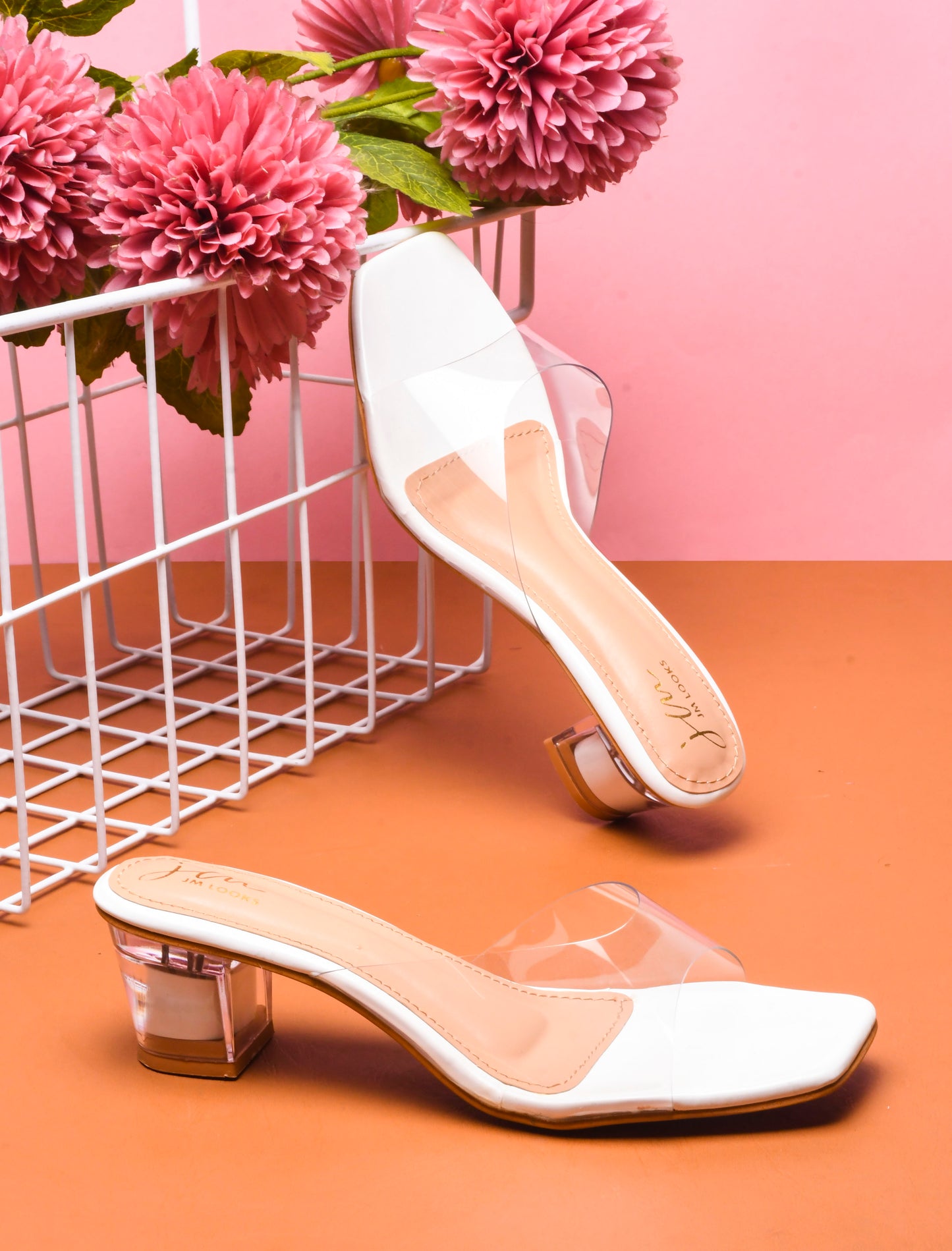 Jm Looks women's transparent strap block heels with a clear heel
Grey