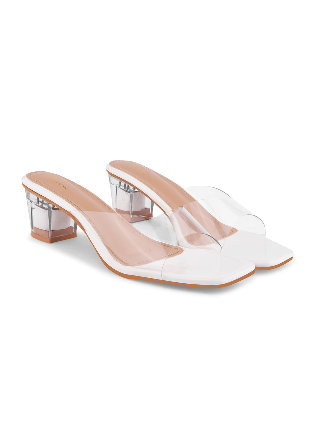 Jm Looks women's transparent strap block heels with a clear heel
Grey
