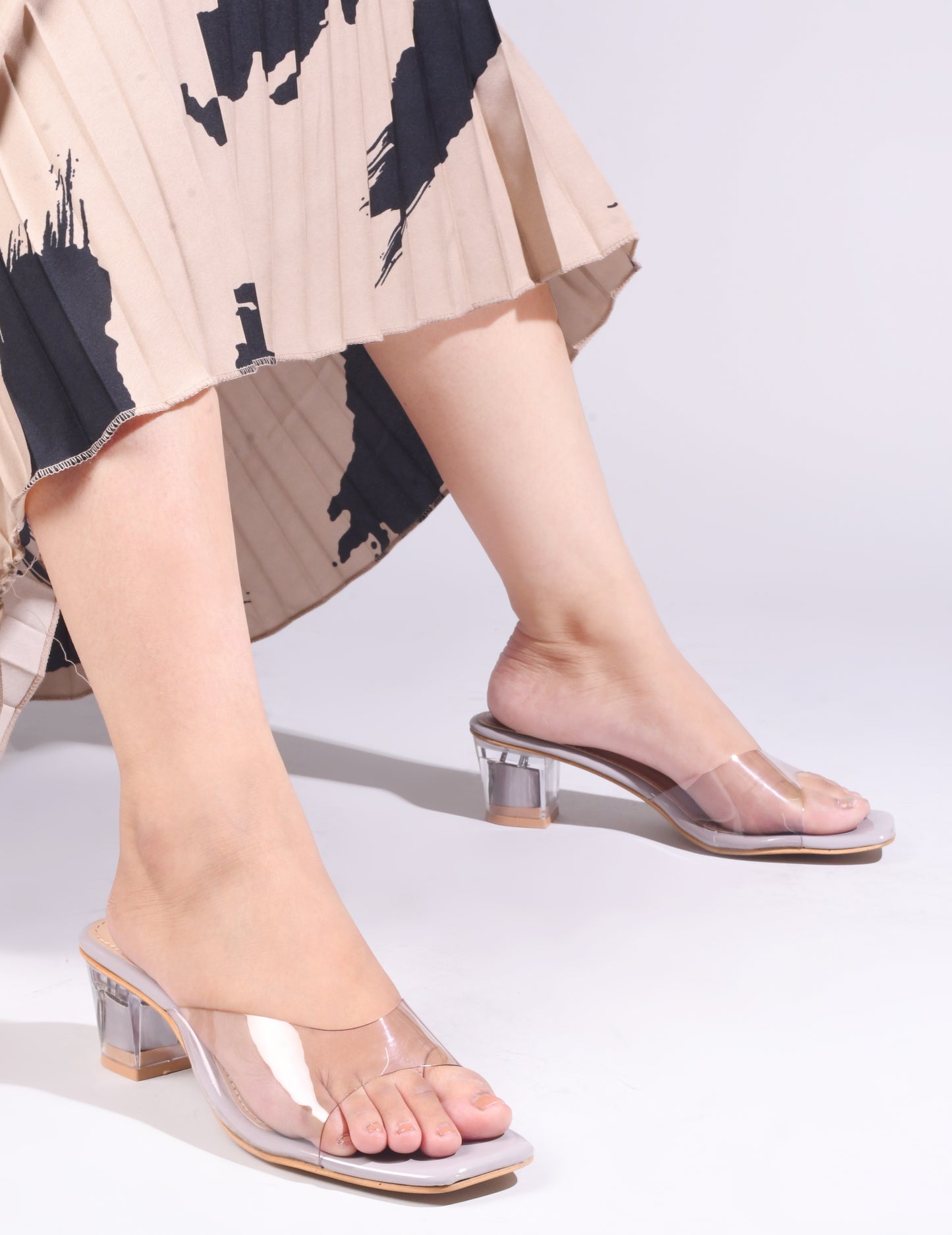 Jm Looks Women's Transparent Strap Block Heels Brown