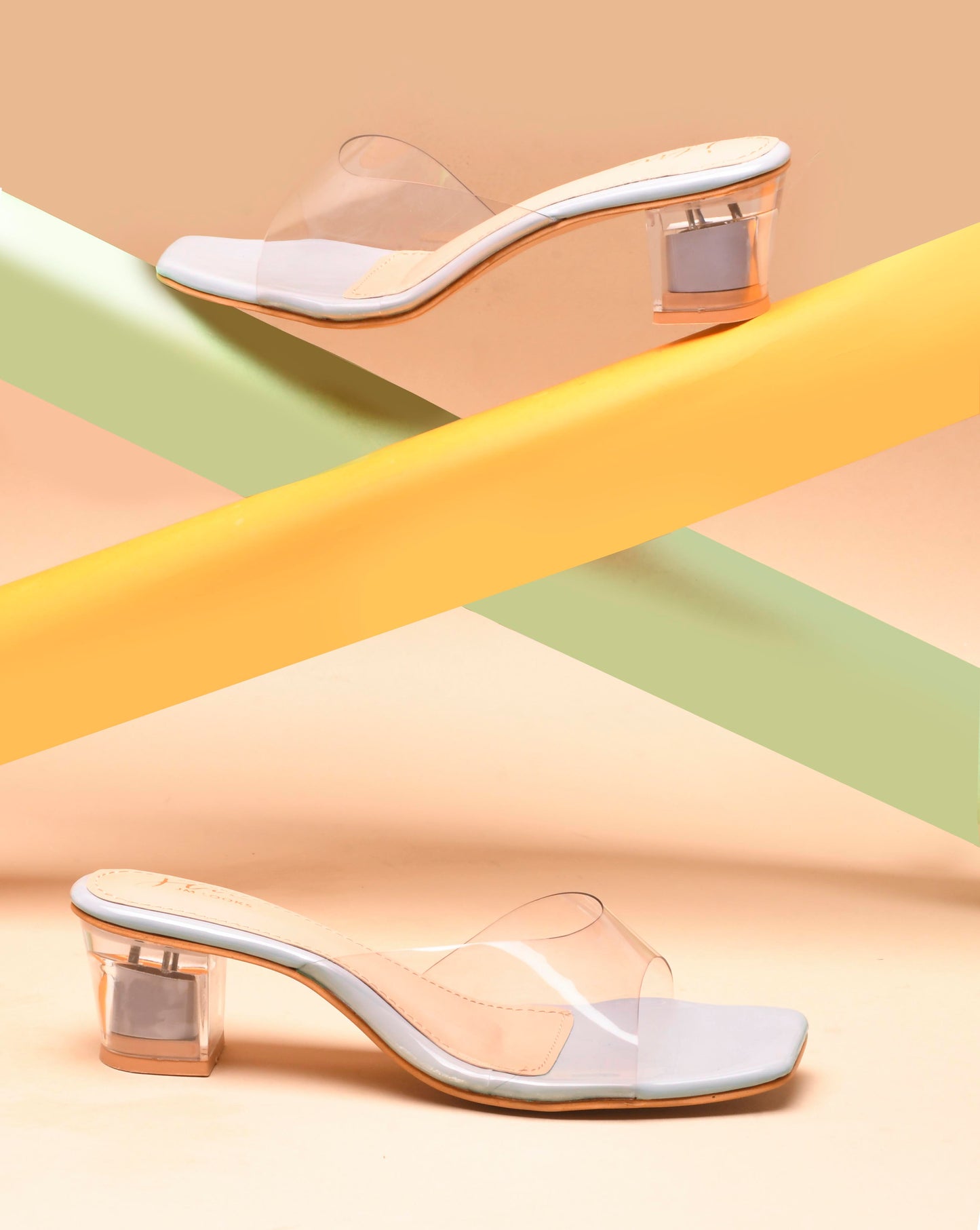 Jm Looks Women's Transparent Strap Block Heels Brown