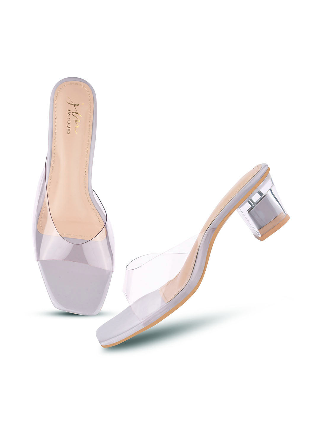 Jm Looks Women's Transparent Strap Block Heels Brown