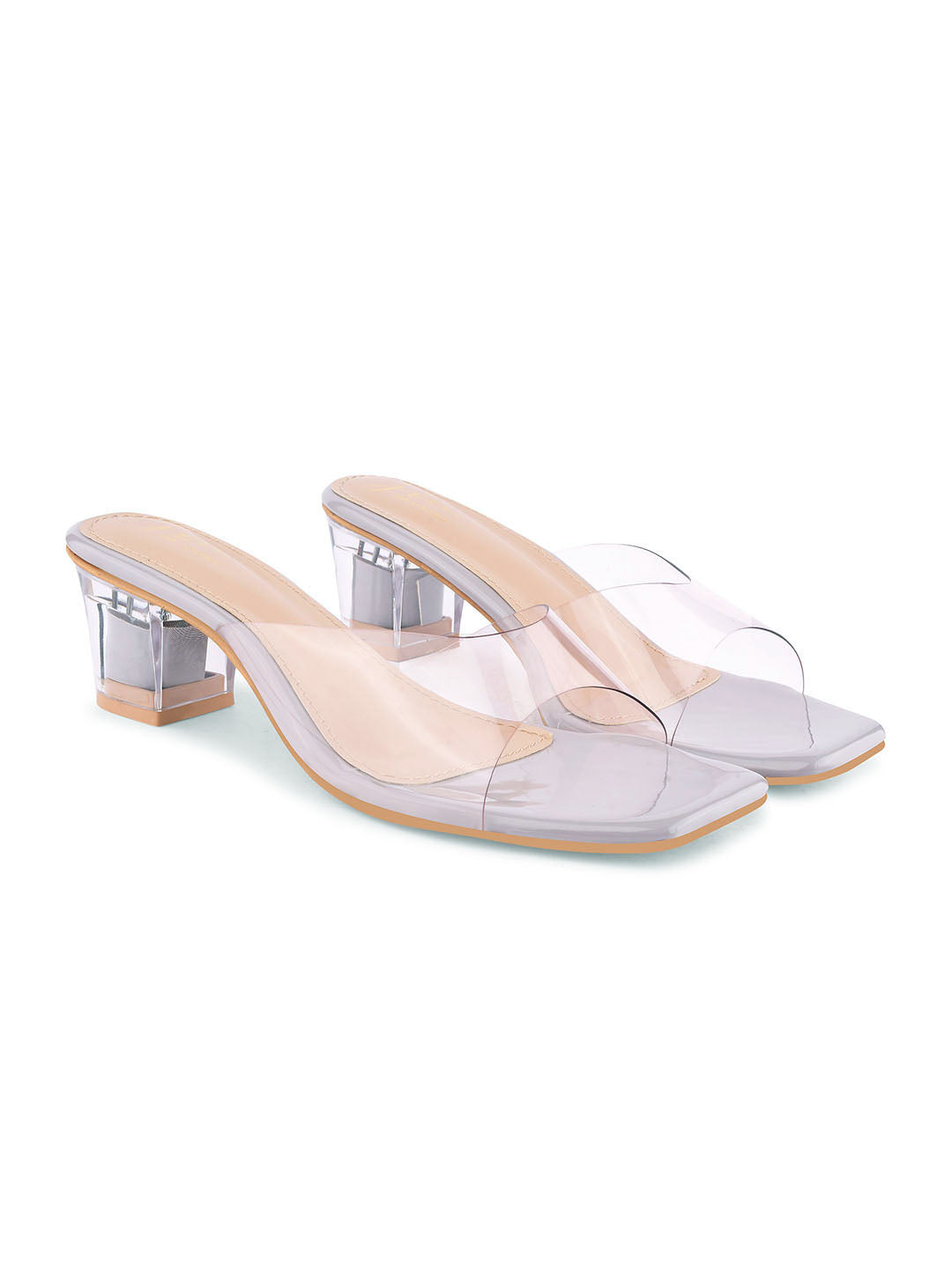 Jm Looks Women's Transparent Strap Block Heels Brown