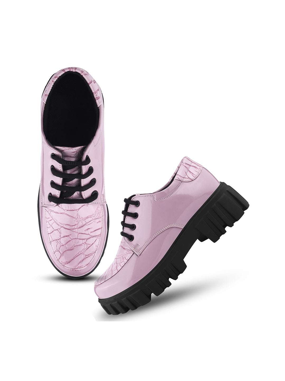Jm Looks women's lug sole lace-up derbies with a textured upper
Pink