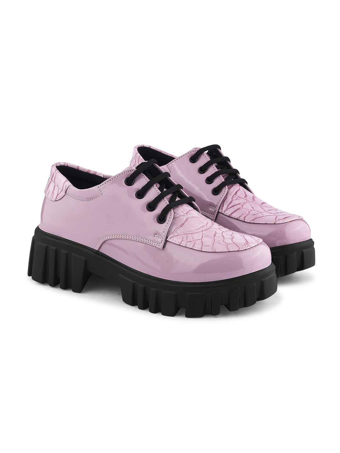 Jm Looks women's lug sole lace-up derbies with a textured upper
Pink
