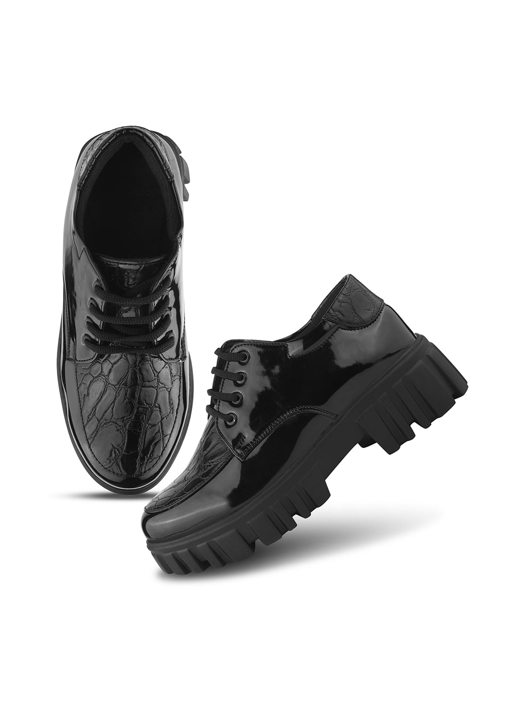 Jm Looks women's lug sole lace-up derbies with a textured upper
Black