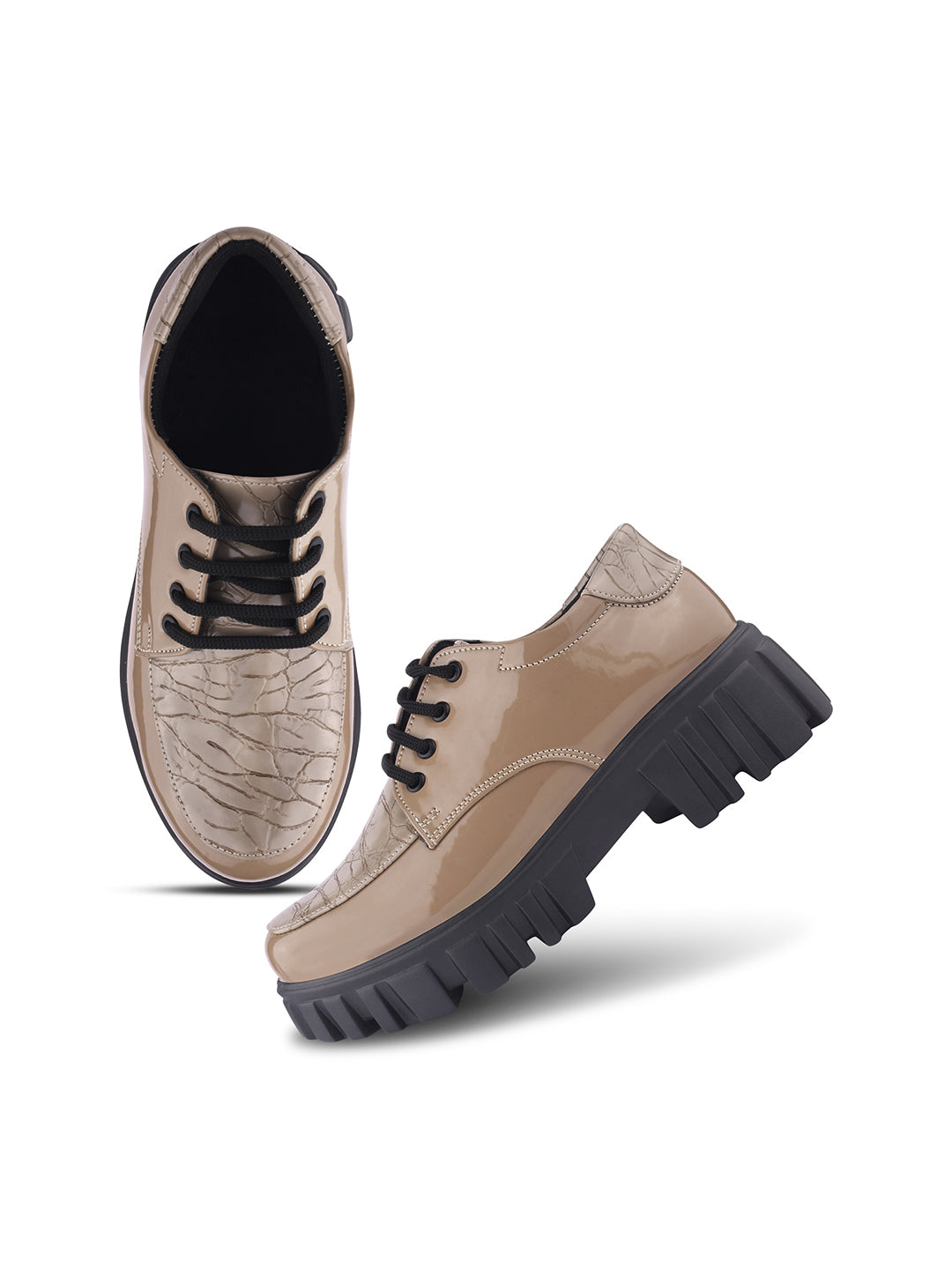 Jm Looks women's lug sole lace-up derbies with a textured upper
Beige