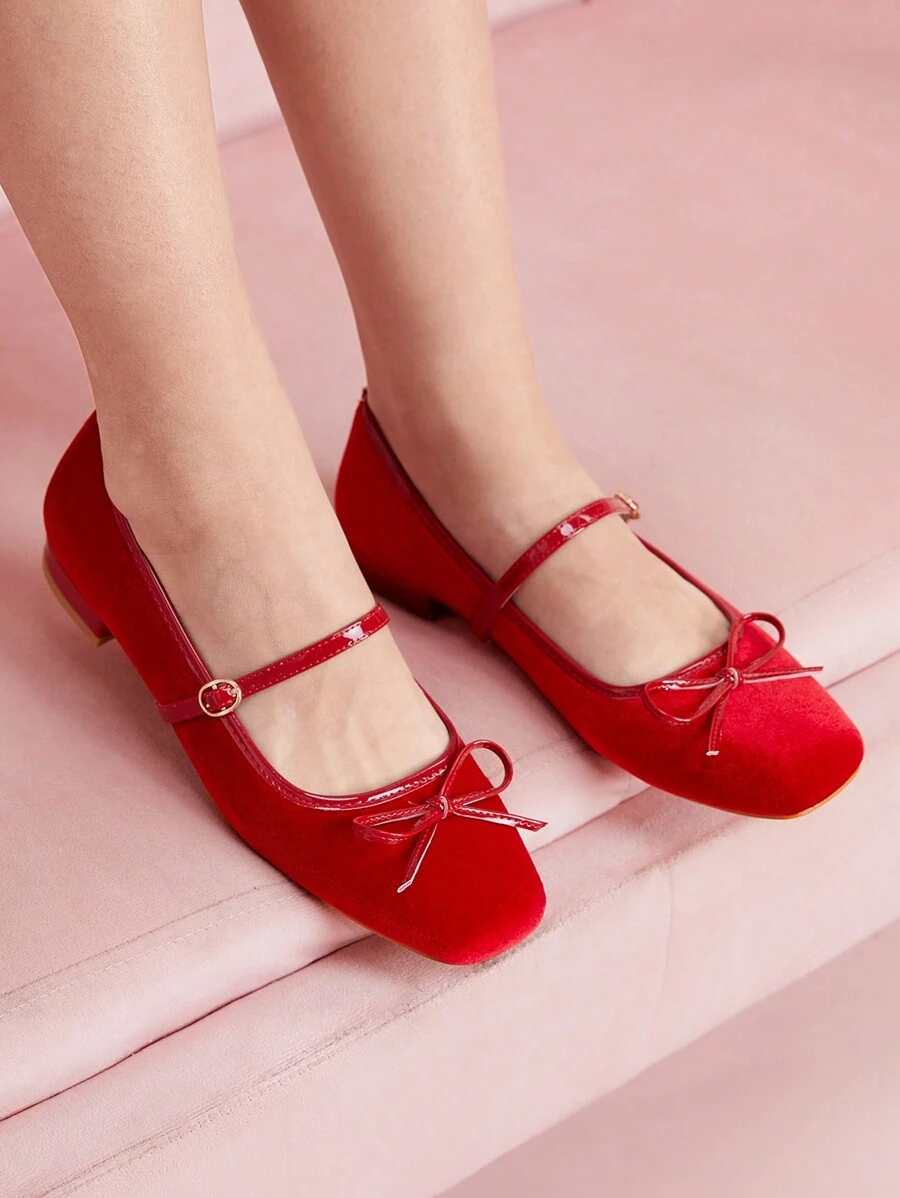 Bow Flat Square Toe Mary Jane Shoes