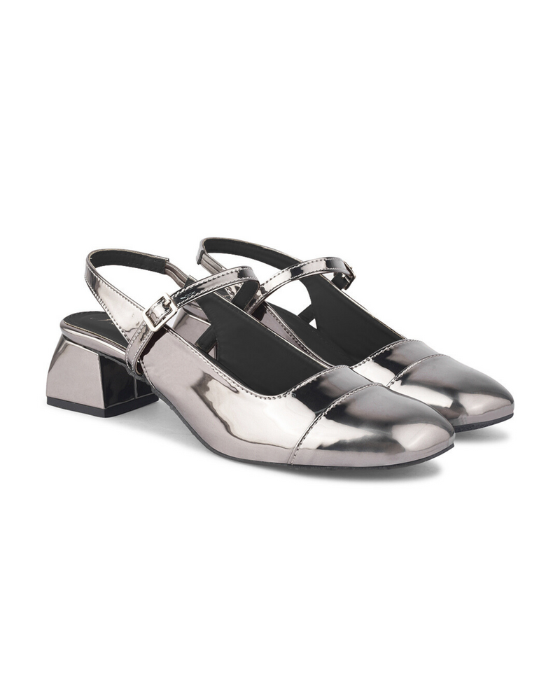 Slingback Glossy Block Heels With Buckle - 35