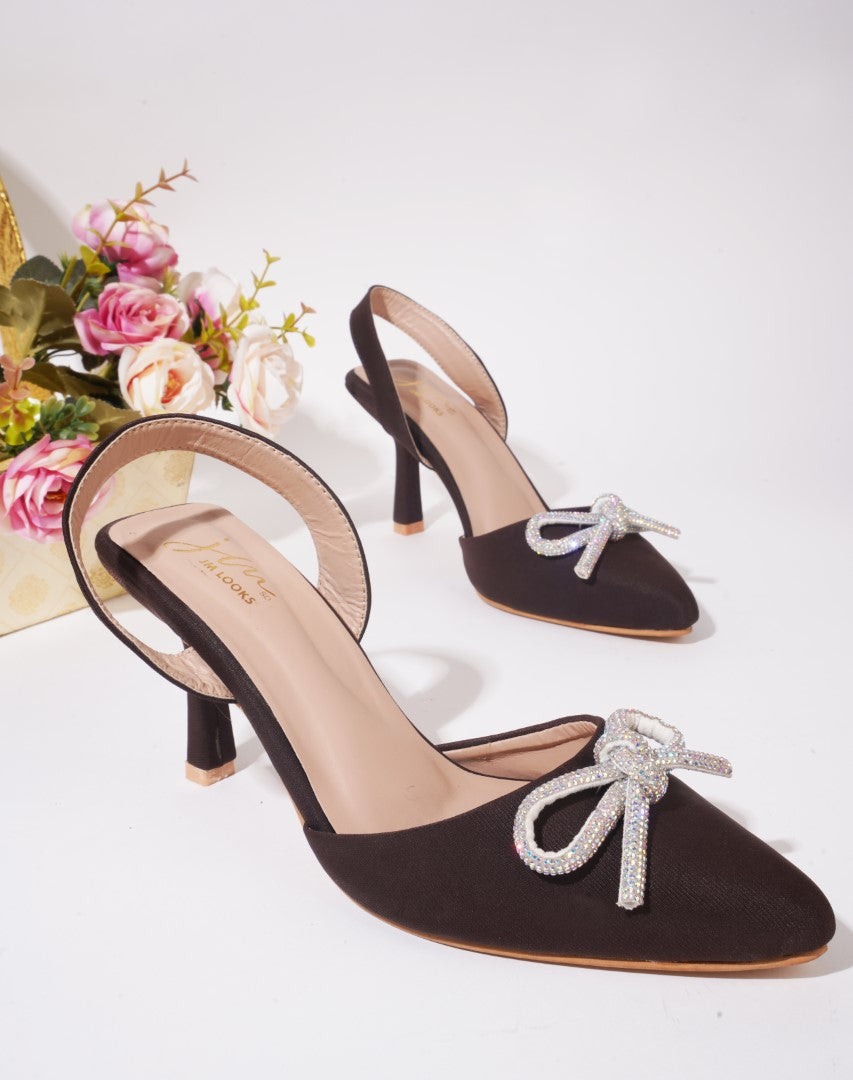 Women's Kitten Heel Sandals with Bow Applique for Women & Girls Cherry