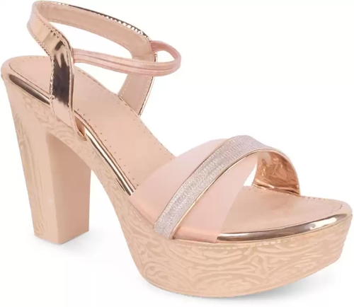 Ankle-Strap Chunky Heeled Sandals for Women and Girls Peach