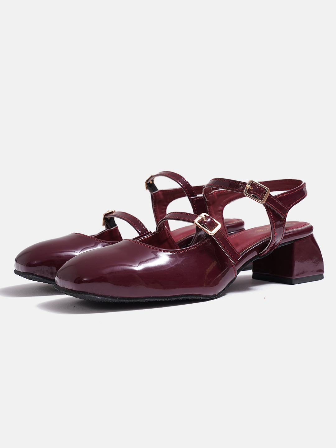 Jm Looks patent Mary Jane block heels with dual buckled straps
Cherry